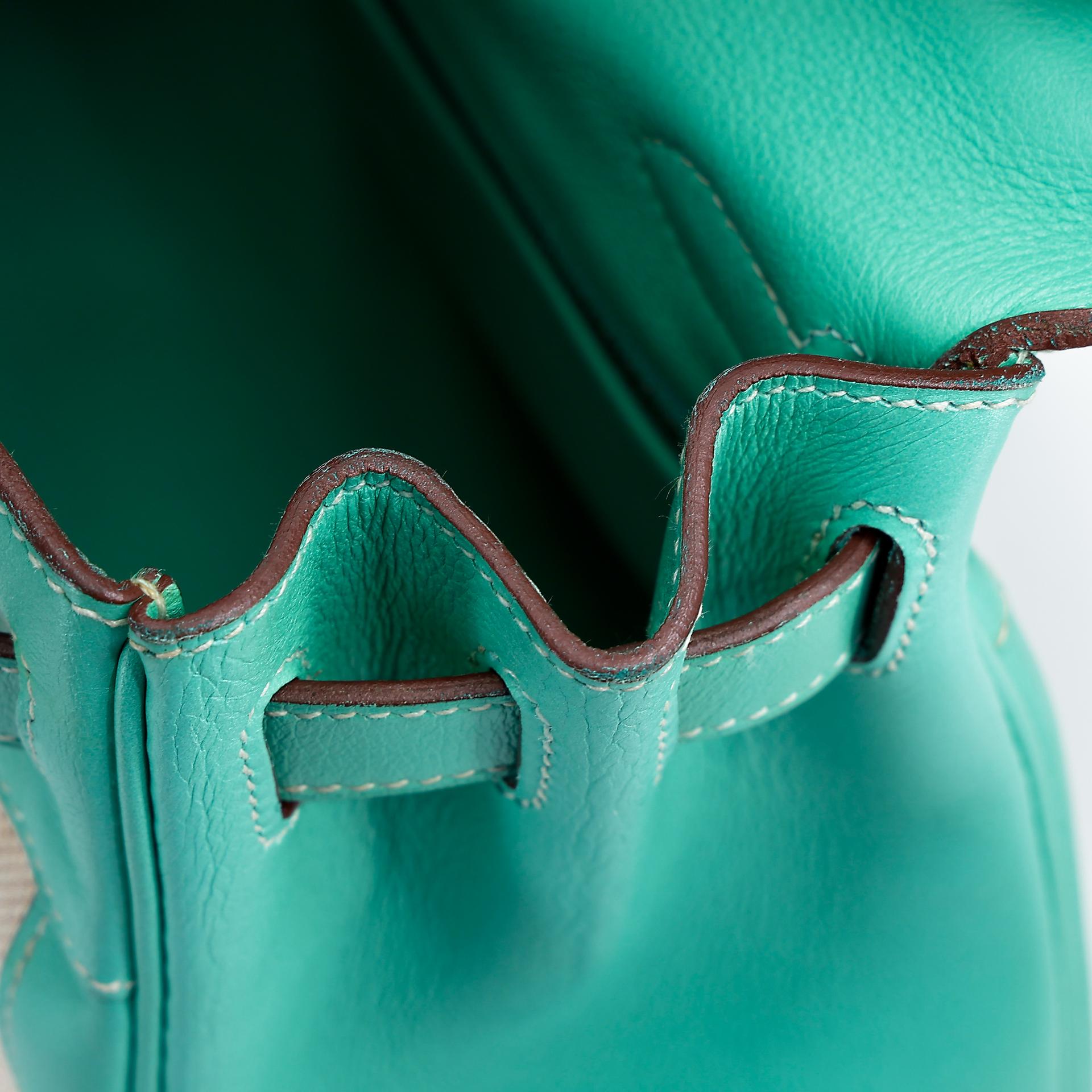 A美品 HERMÈS 愛馬仕 Kelly 28 7V 湖水綠 Lagon 帆布 Swift牛皮 銀扣 □L刻 2008年 - 29