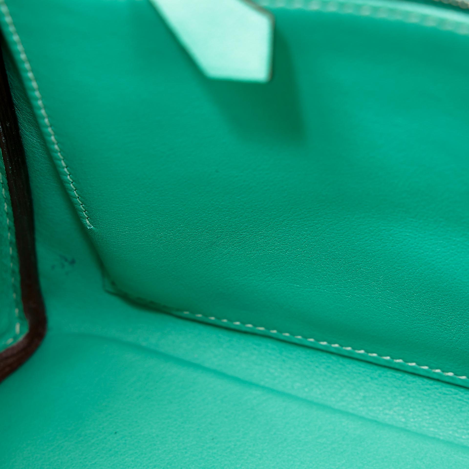 A美品 HERMÈS 愛馬仕 Kelly 28 7V 湖水綠 Lagon 帆布 Swift牛皮 銀扣 □L刻 2008年 - 31
