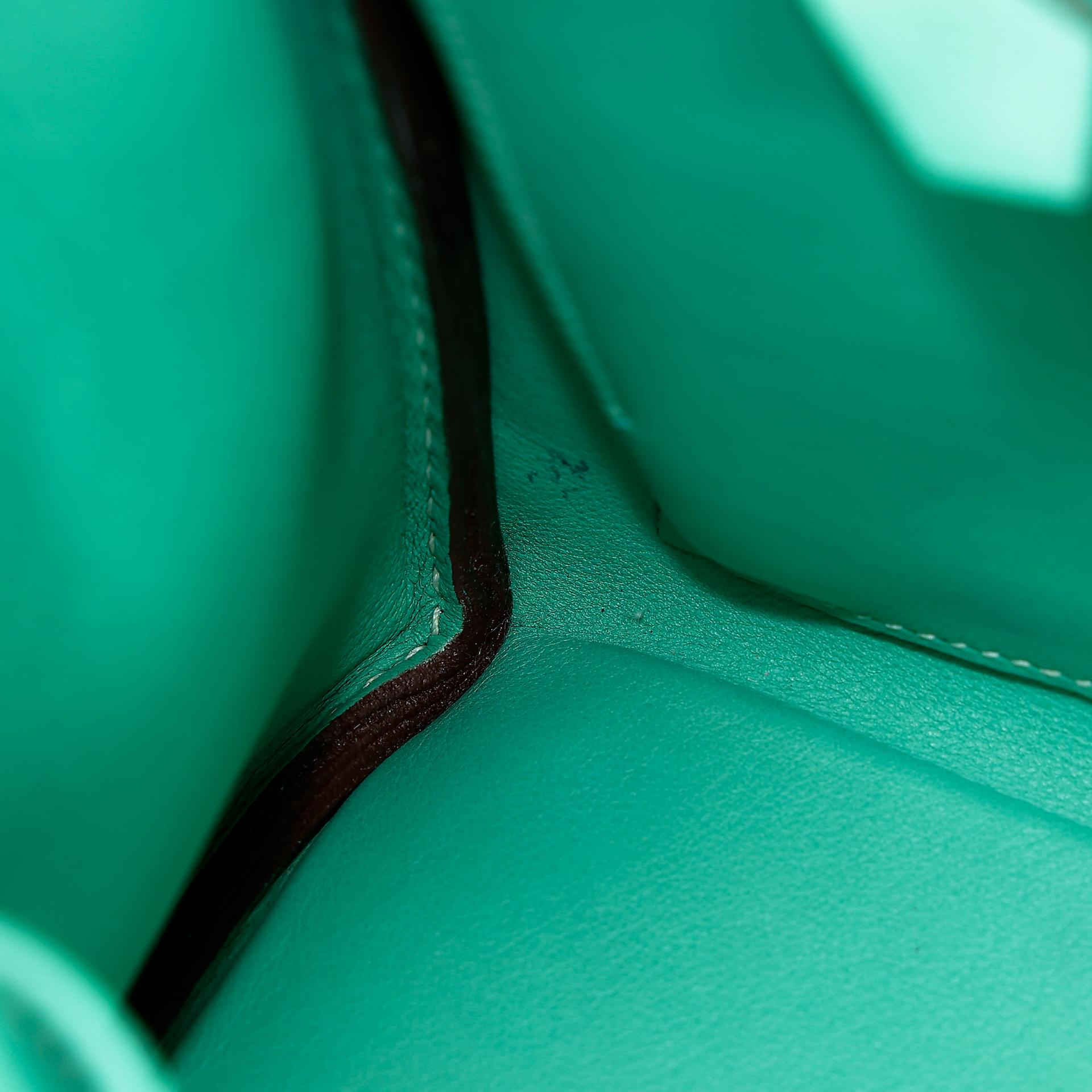 A美品 HERMÈS 愛馬仕 Kelly 28 7V 湖水綠 Lagon 帆布 Swift牛皮 銀扣 □L刻 2008年 - 32