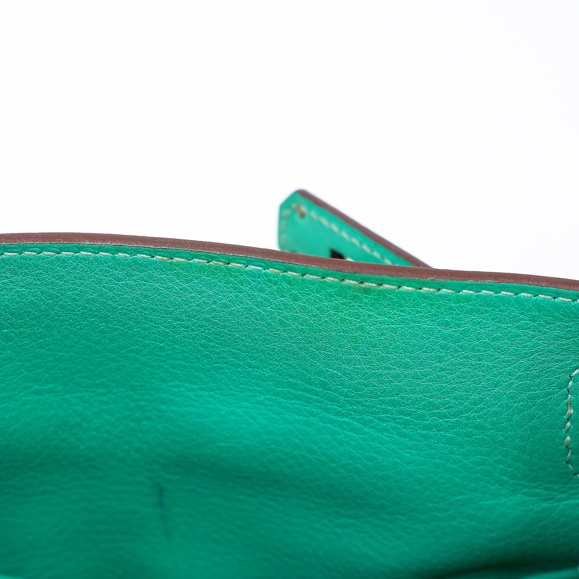 A美品 HERMÈS 愛馬仕 Kelly 28 7V 湖水綠 Lagon 帆布 Swift牛皮 銀扣 □L刻 2008年 - 33