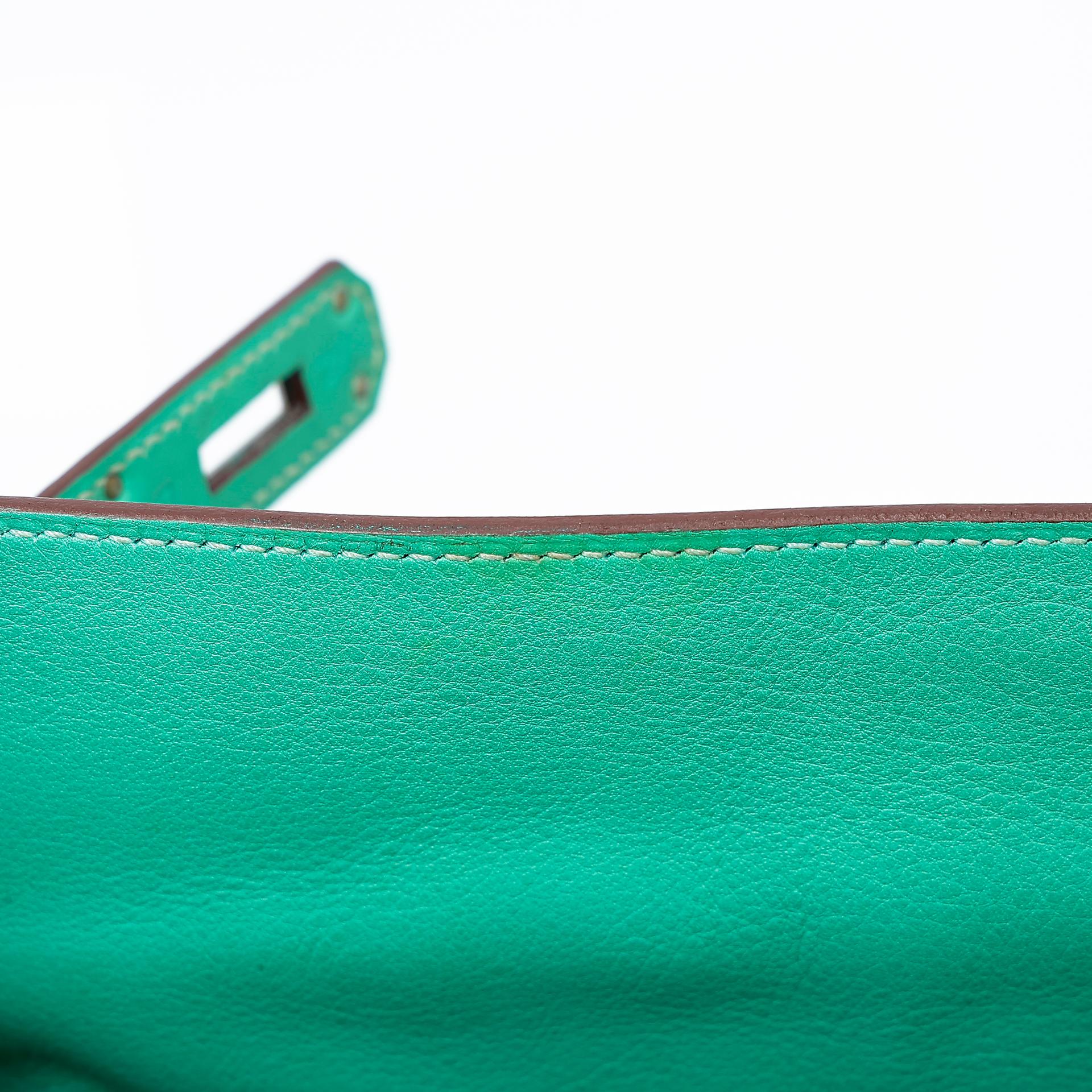 A美品 HERMÈS 愛馬仕 Kelly 28 7V 湖水綠 Lagon 帆布 Swift牛皮 銀扣 □L刻 2008年 - 36
