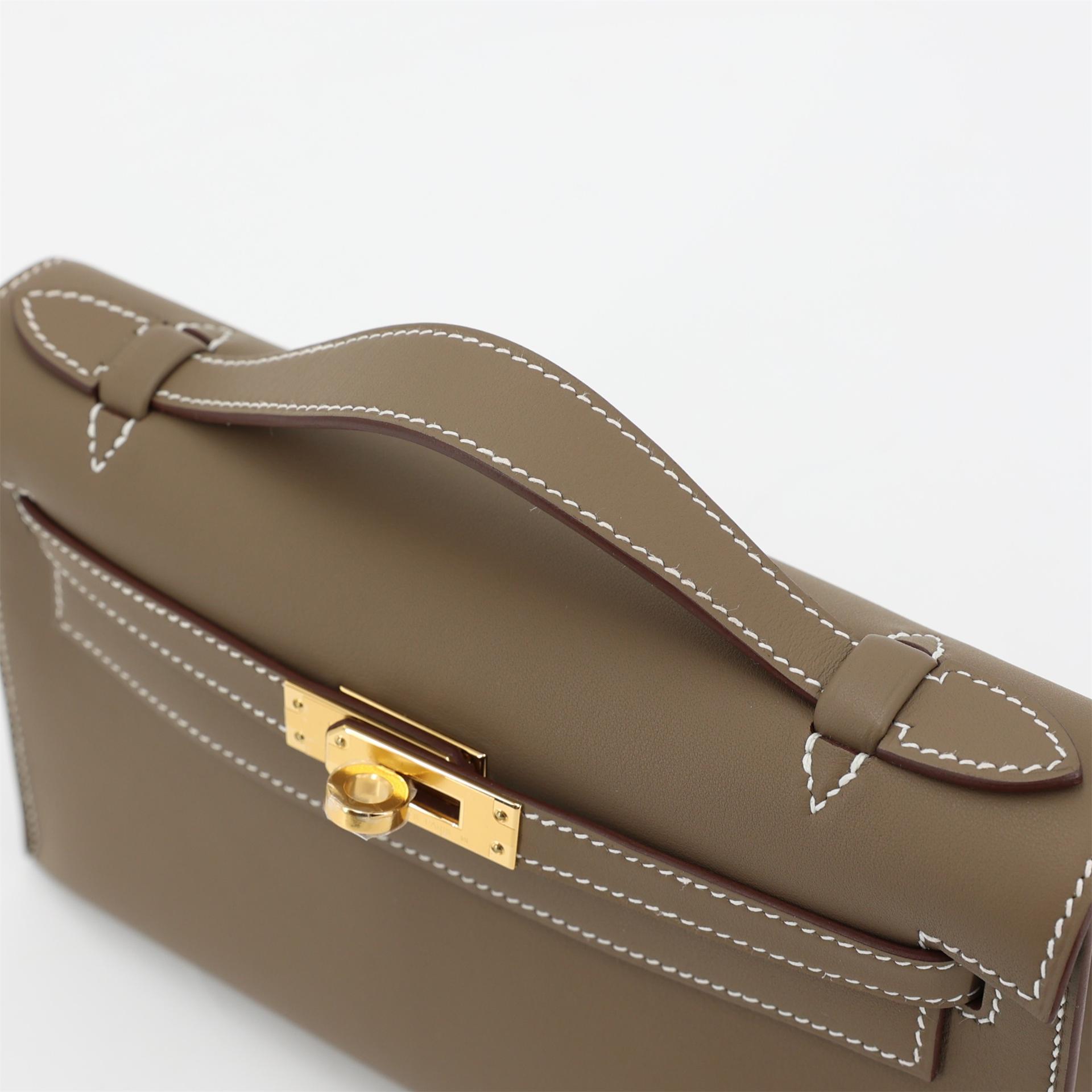 ランク N 新品 HERMÈS エルメス ポシェットケリー エトゥープ (18) スイフト ゴールド金具 K刻印 - 3