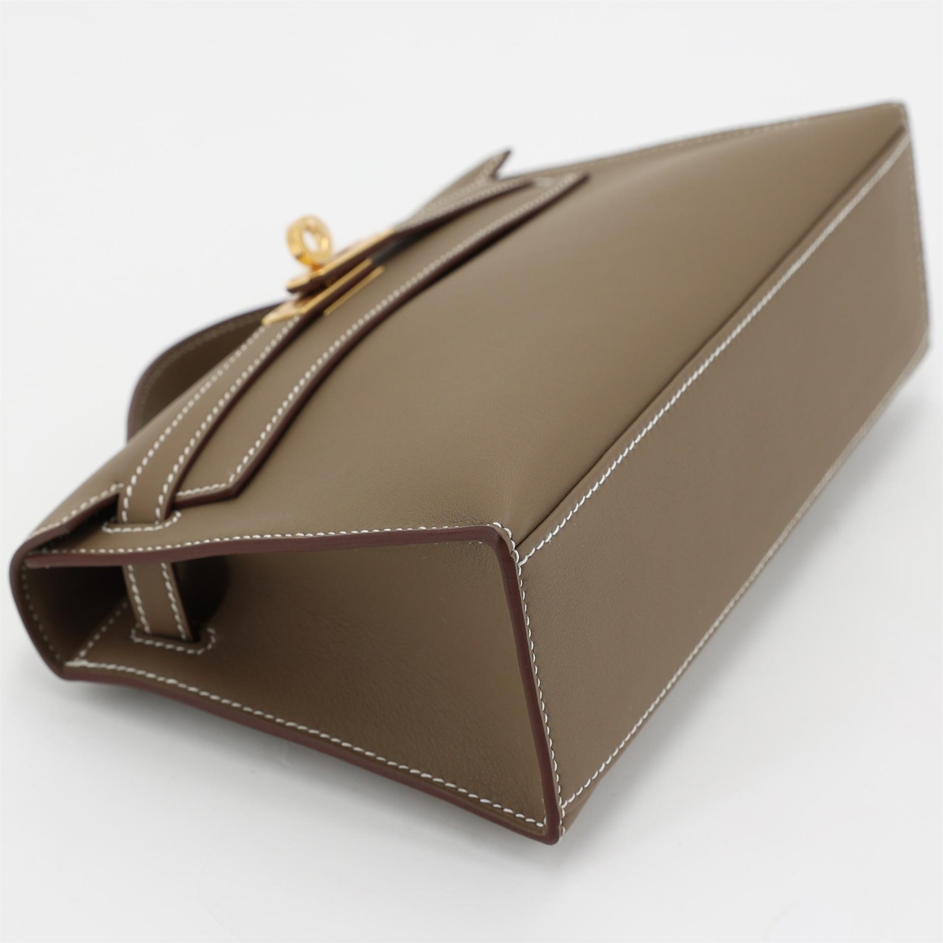 ランク N 新品 HERMÈS エルメス ポシェットケリー エトゥープ (18) スイフト ゴールド金具 K刻印 - 4