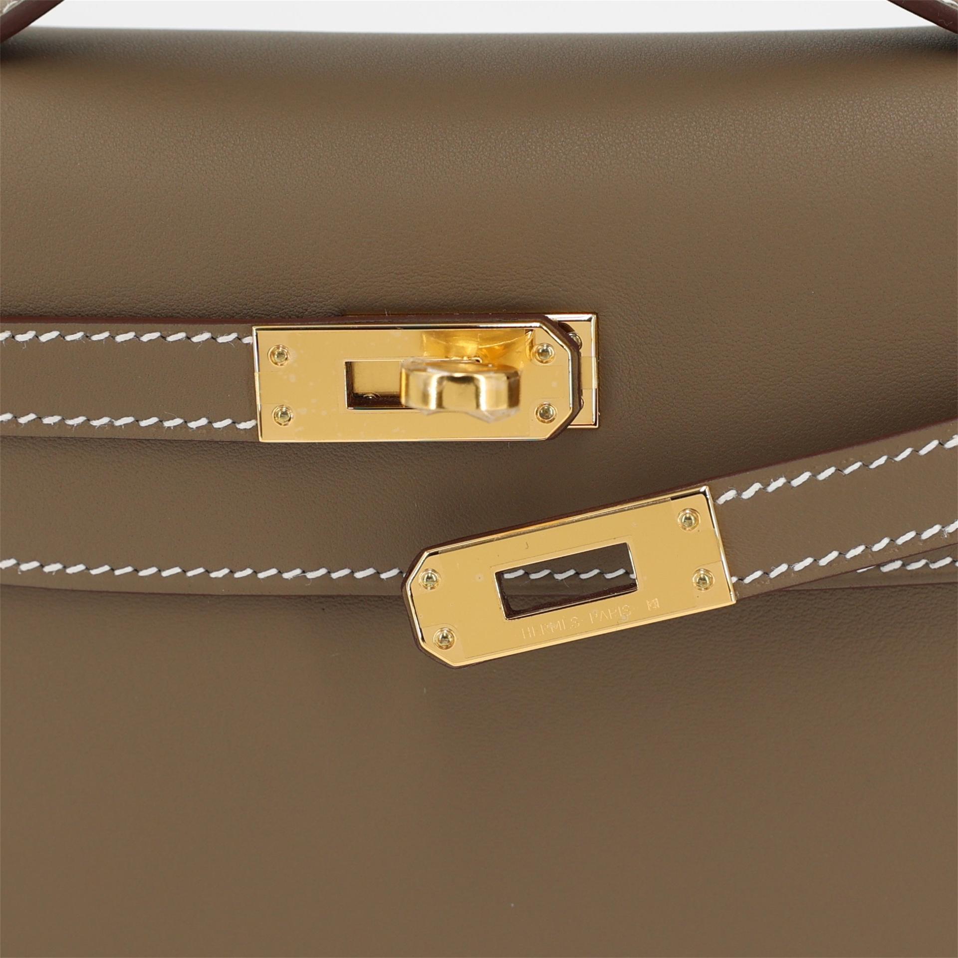 ランク N 新品 HERMÈS エルメス ポシェットケリー エトゥープ (18) スイフト ゴールド金具 K刻印 - 8