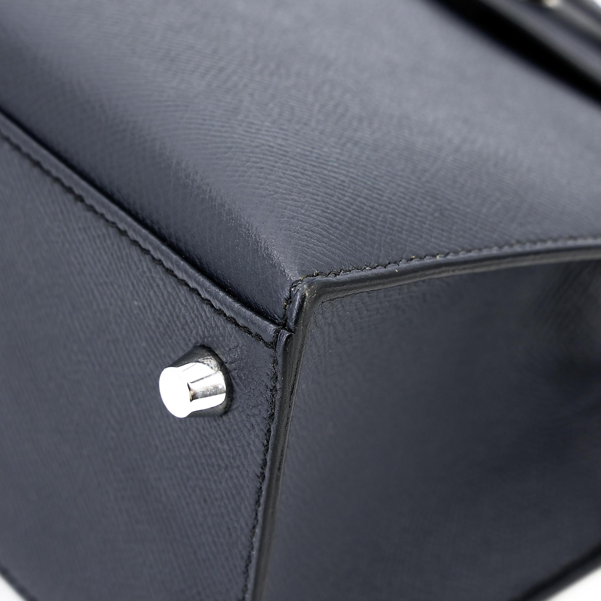Very Good ( Rank A) HERMÈS Kelly 25 Sellier Bleu Indigo (76) Epsom Palladium hardware C (2018) - 8