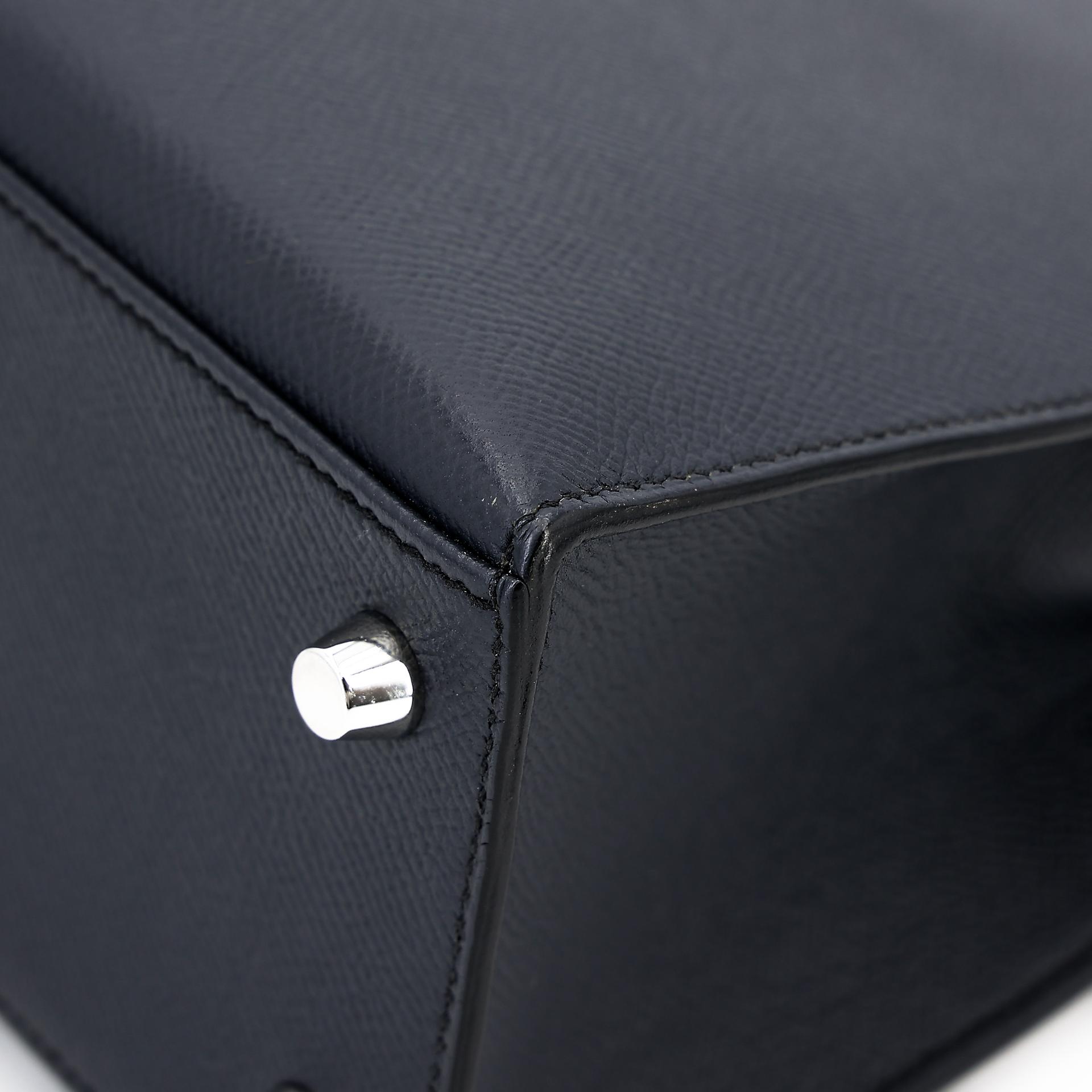 Very Good ( Rank A) HERMÈS Kelly 25 Sellier Bleu Indigo (76) Epsom Palladium hardware C (2018) - 10