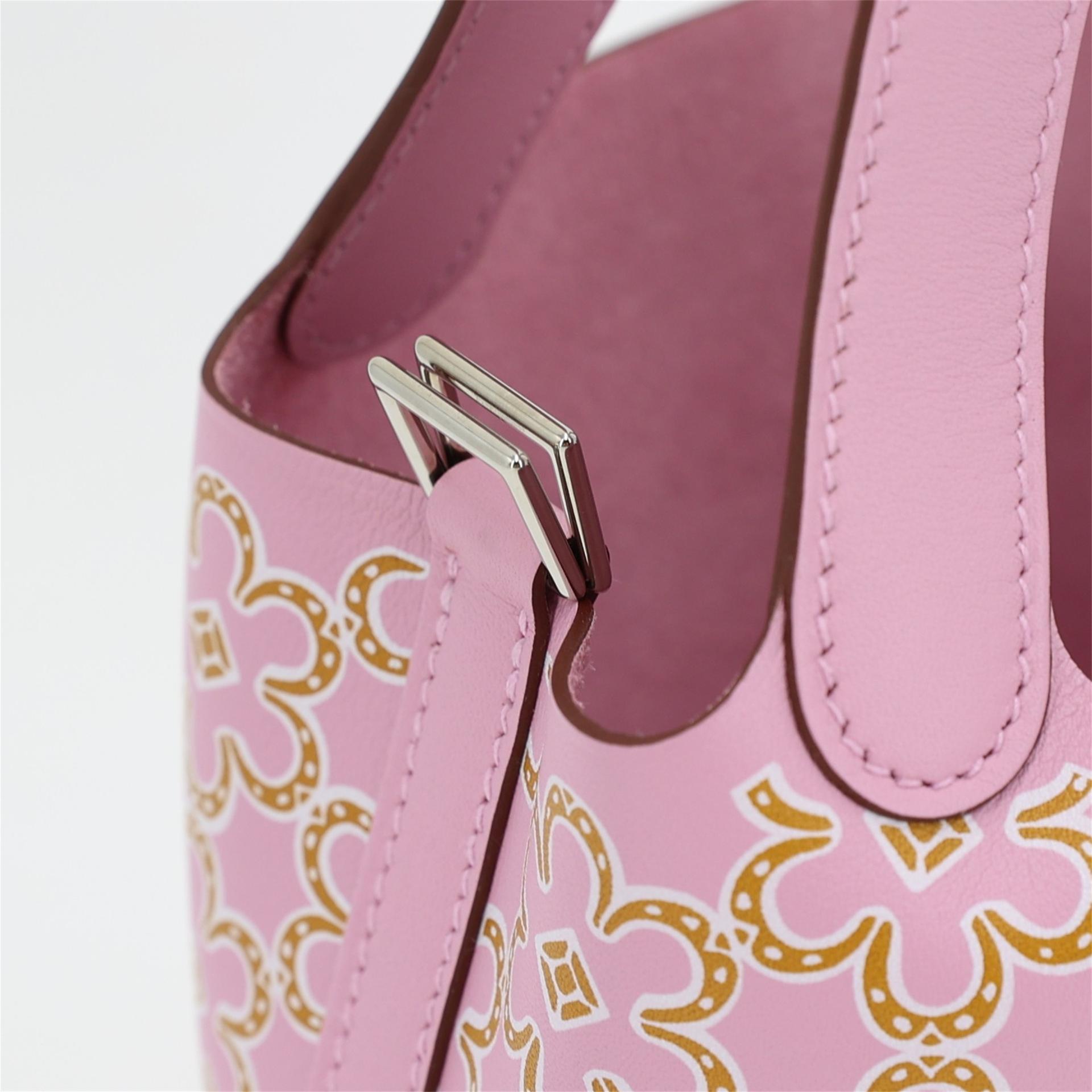 Brand New ( Rank N ) HERMÈS Limited Edition Picotin Lock Micro 14 Lucky Daisy Cuivre (6C) Mauve Sylvestre (X9) White Swift Palladium hardware U (2022) - 11