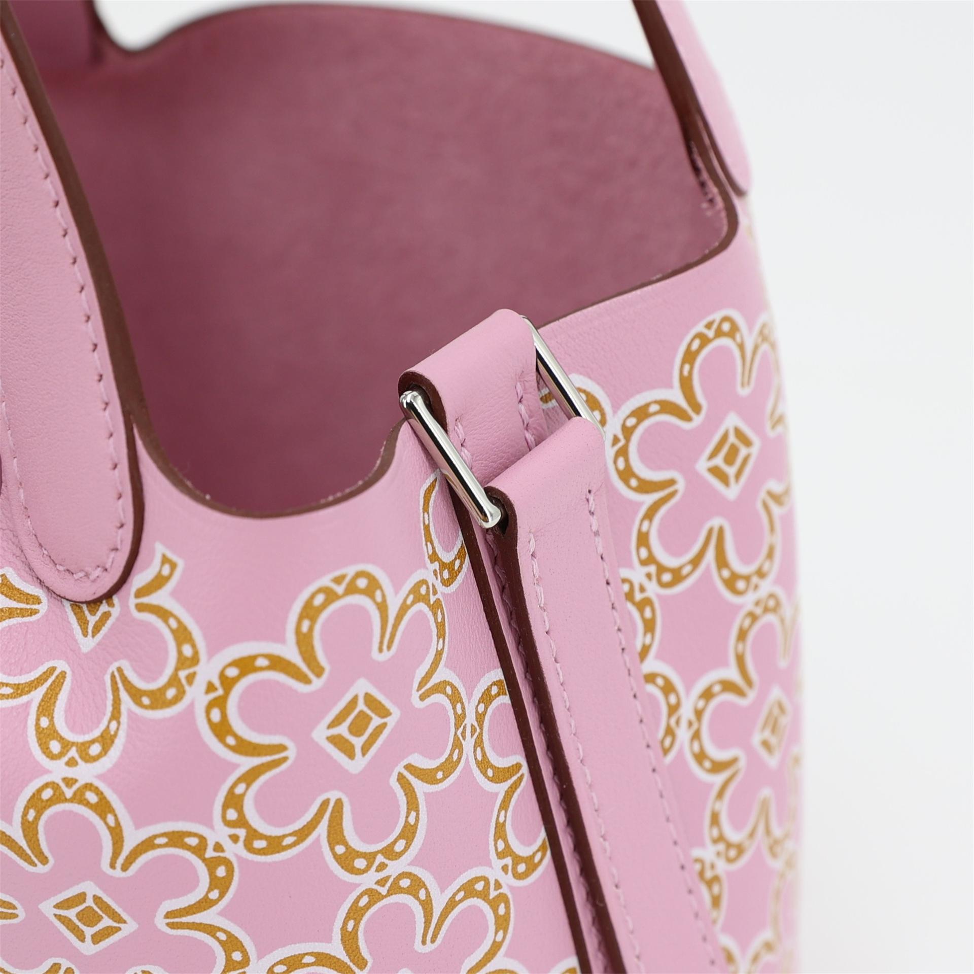 Brand New ( Rank N ) HERMÈS Limited Edition Picotin Lock Micro 14 Lucky Daisy Cuivre (6C) Mauve Sylvestre (X9) White Swift Palladium hardware U (2022) - 12