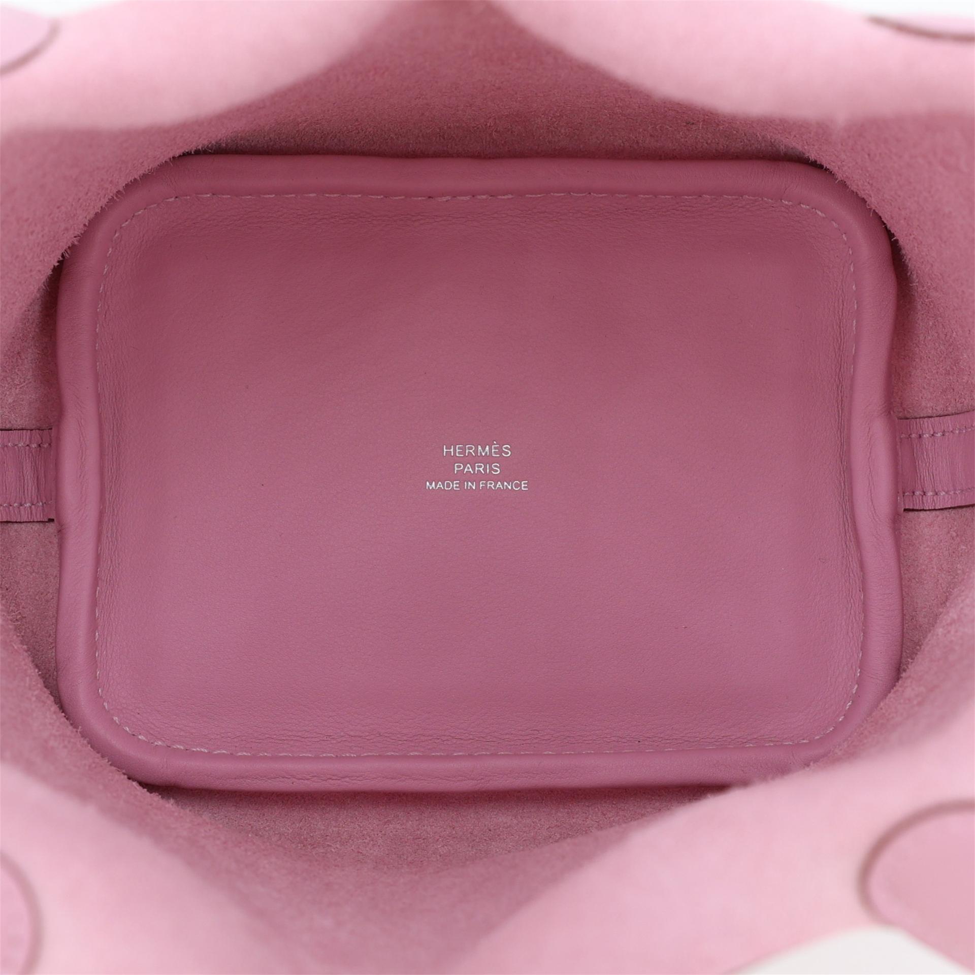 Brand New ( Rank N ) HERMÈS Limited Edition Picotin Lock Micro 14 Lucky Daisy Cuivre (6C) Mauve Sylvestre (X9) White Swift Palladium hardware U (2022) - 13