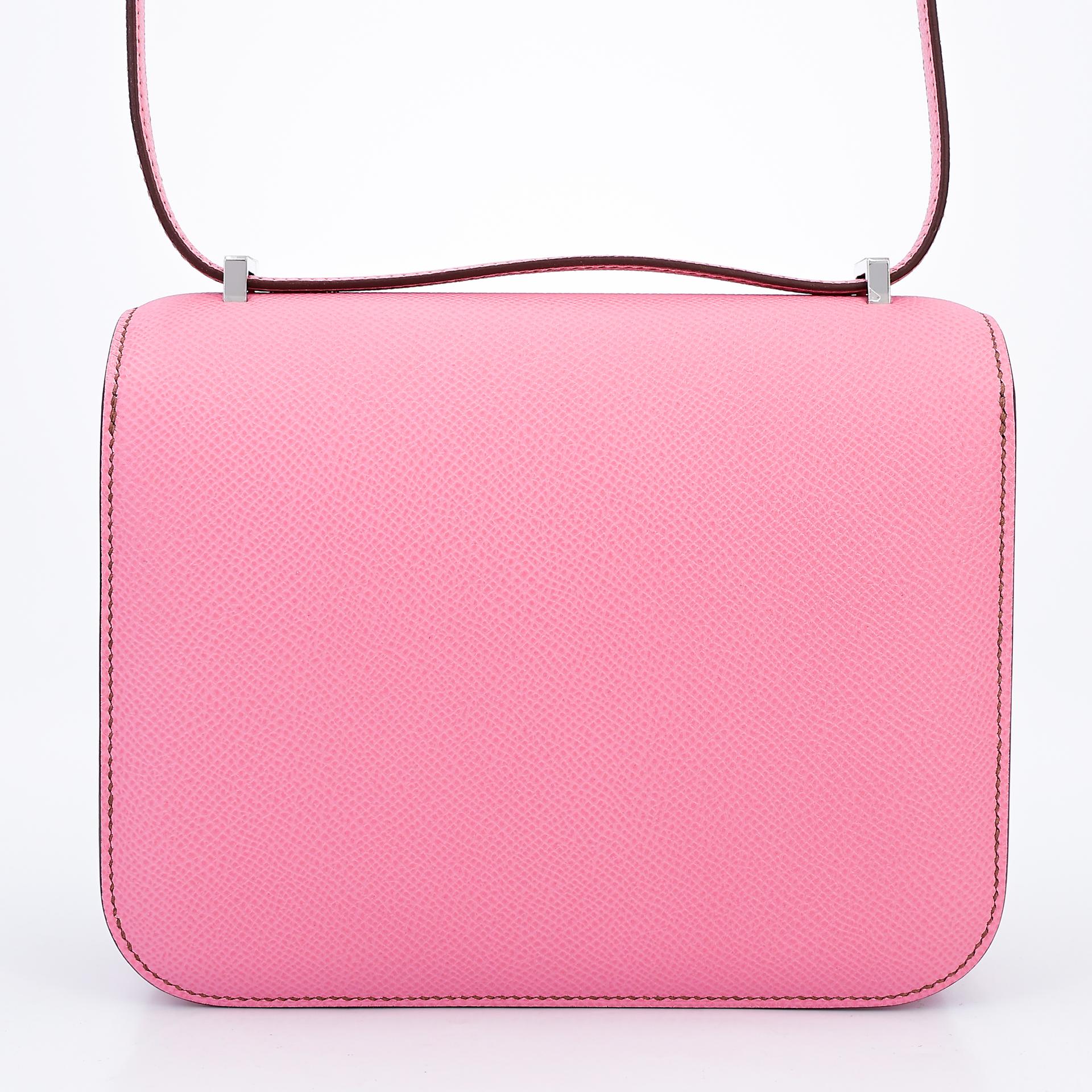 Excellent ( Rank SA )  HERMÈS  Constance Mini Pink (5P) Epsom Palladium hardware B (2023) - 2