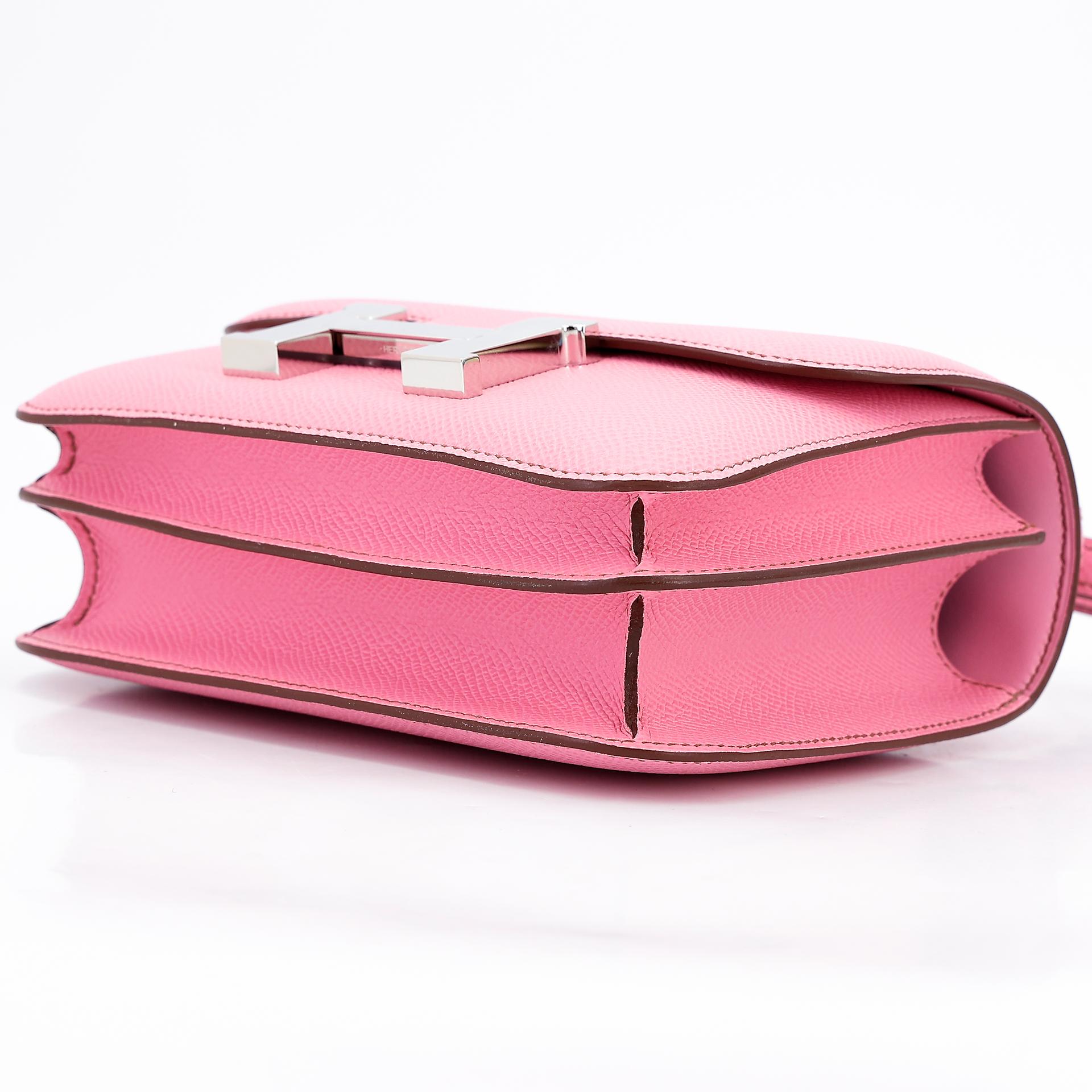 Excellent ( Rank SA )  HERMÈS  Constance Mini Pink (5P) Epsom Palladium hardware B (2023) - 4