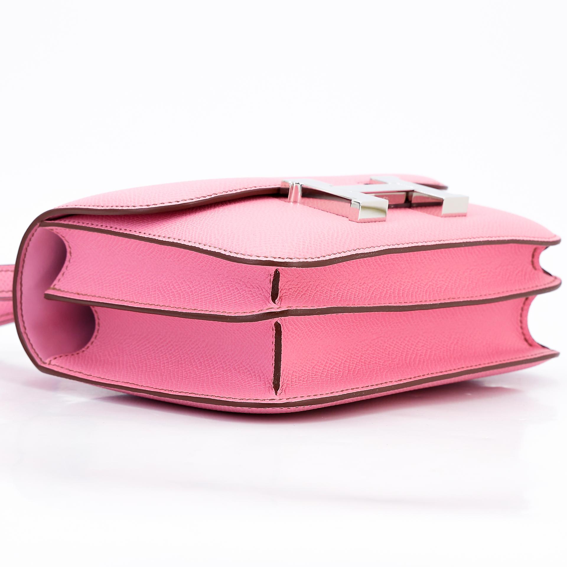 Excellent ( Rank SA )  HERMÈS  Constance Mini Pink (5P) Epsom Palladium hardware B (2023) - 5