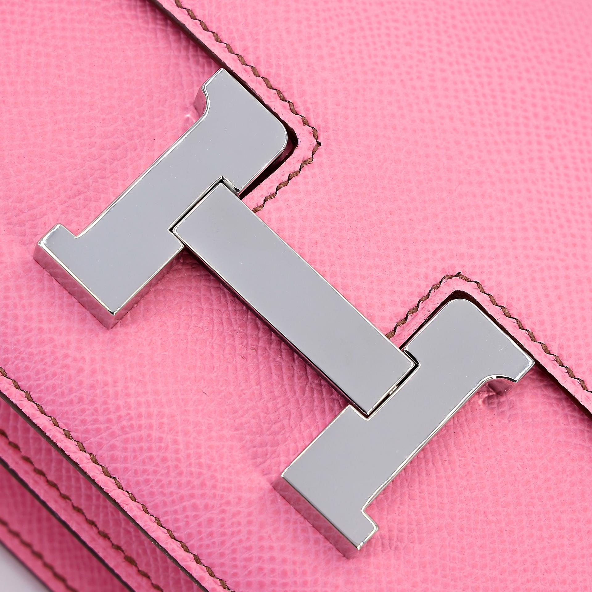 Excellent ( Rank SA )  HERMÈS  Constance Mini Pink (5P) Epsom Palladium hardware B (2023) - 8