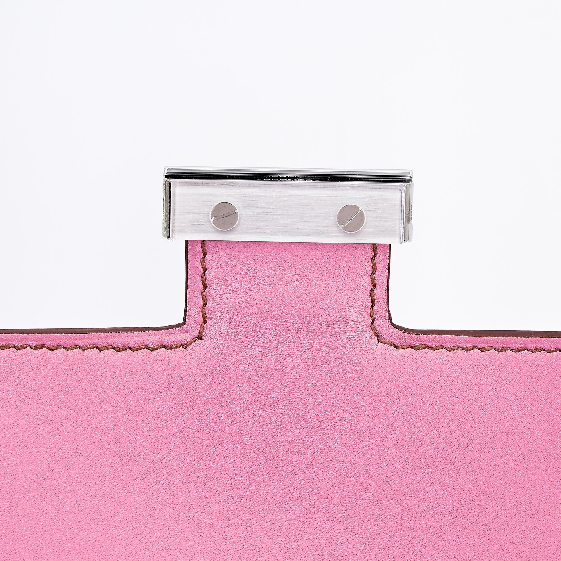 Excellent ( Rank SA )  HERMÈS  Constance Mini Pink (5P) Epsom Palladium hardware B (2023) - 9