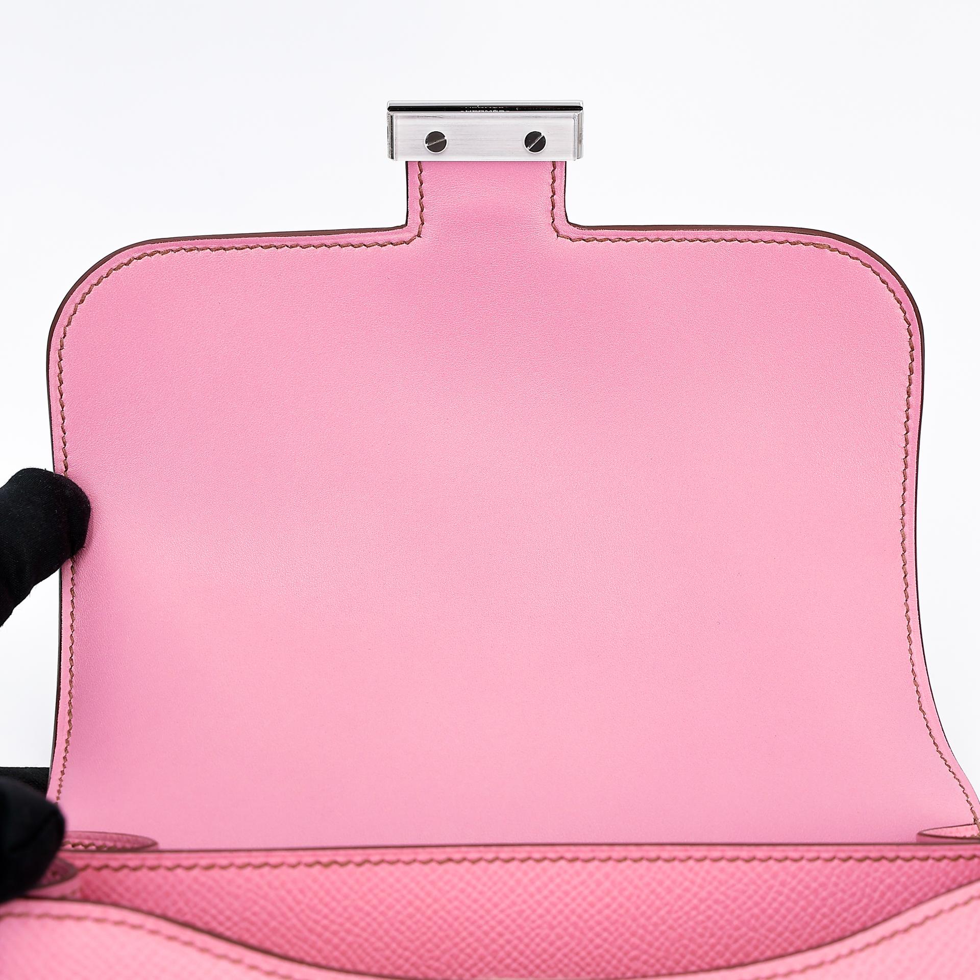 Excellent ( Rank SA )  HERMÈS  Constance Mini Pink (5P) Epsom Palladium hardware B (2023) - 10