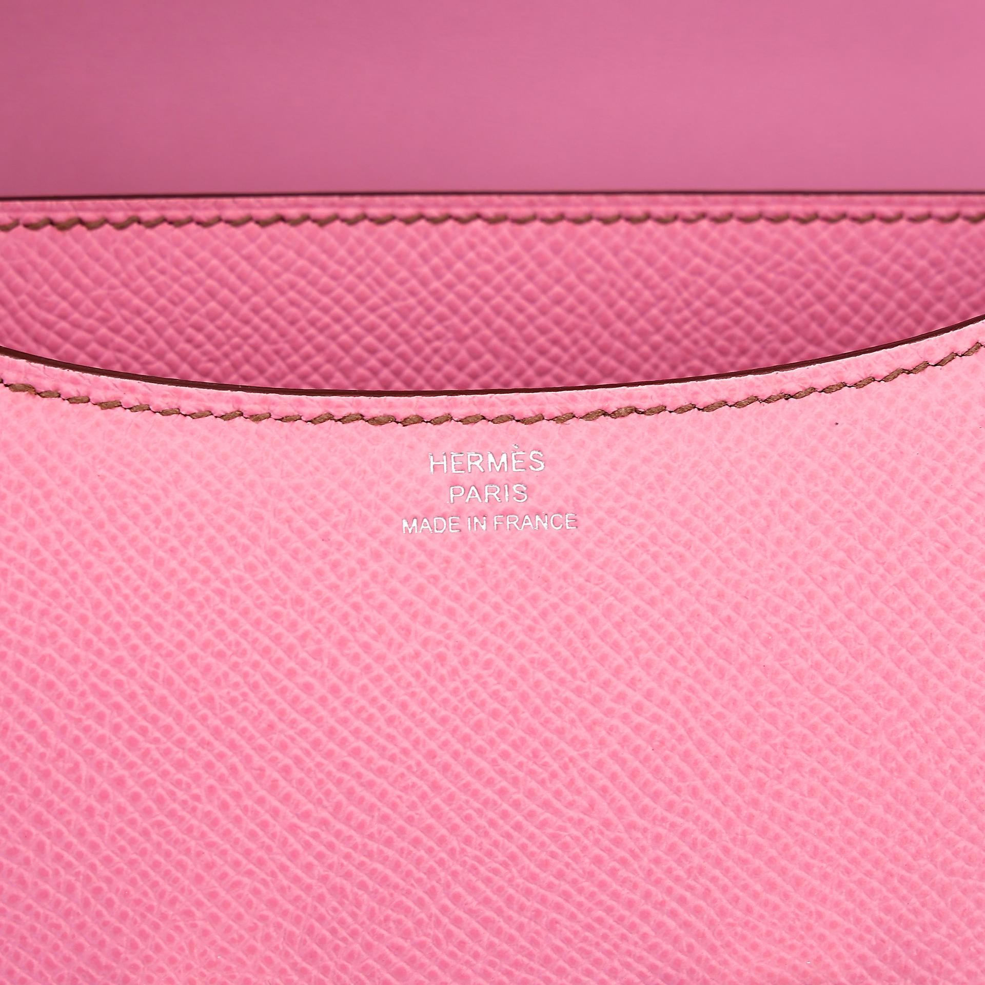 Excellent ( Rank SA )  HERMÈS  Constance Mini Pink (5P) Epsom Palladium hardware B (2023) - 11