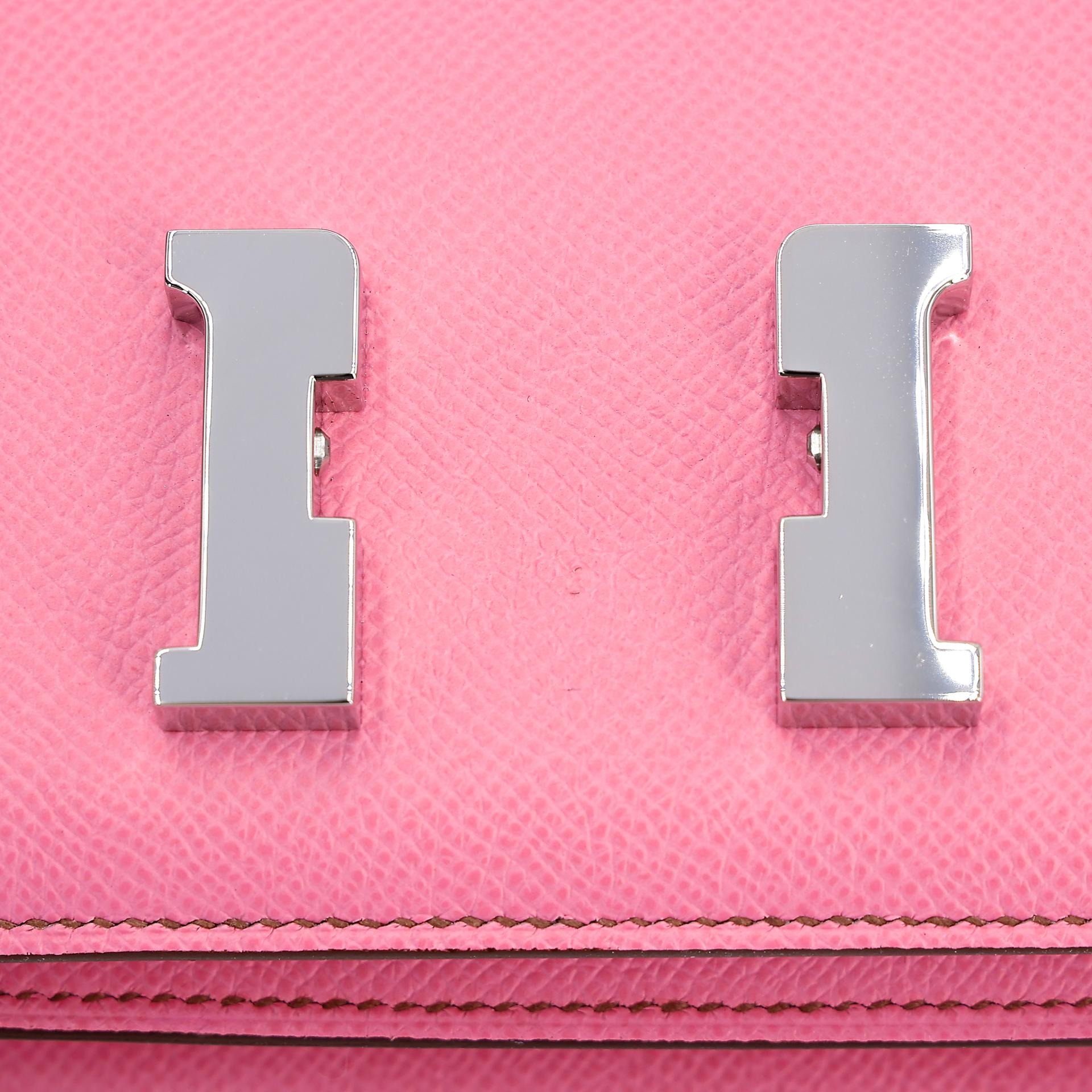 Excellent ( Rank SA )  HERMÈS  Constance Mini Pink (5P) Epsom Palladium hardware B (2023) - 12