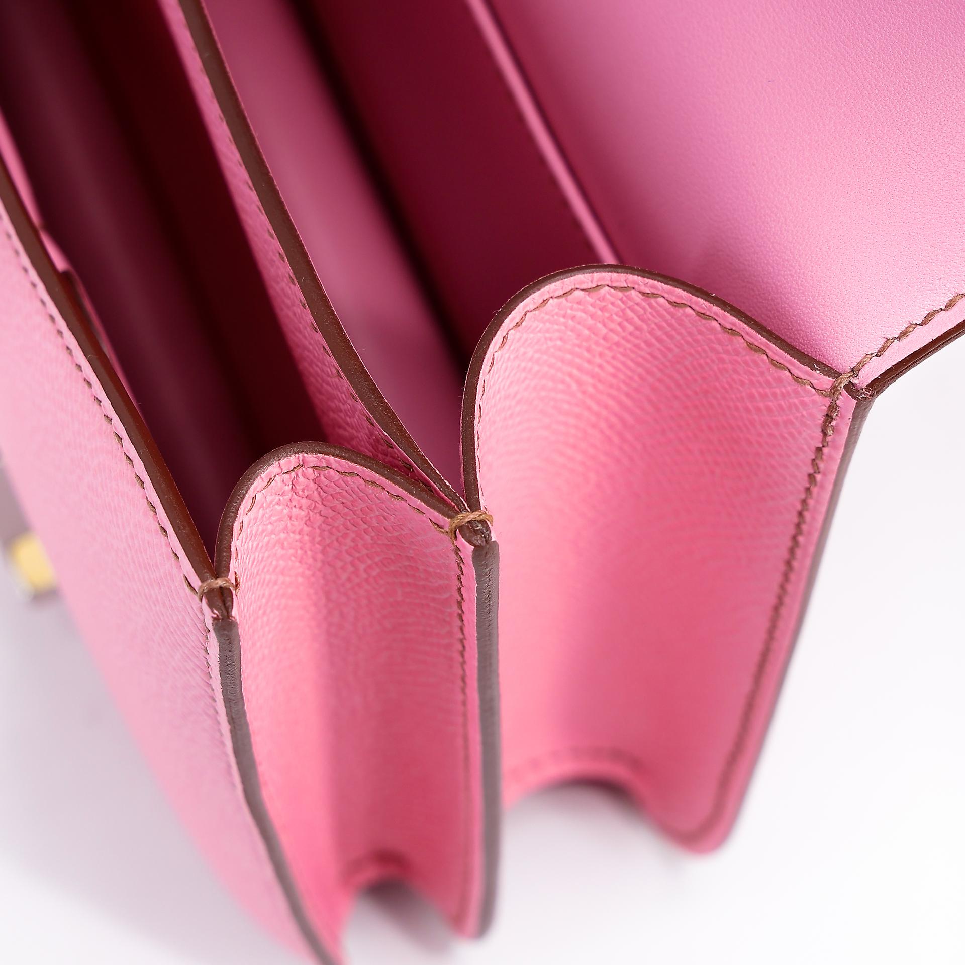 Excellent ( Rank SA )  HERMÈS  Constance Mini Pink (5P) Epsom Palladium hardware B (2023) - 13
