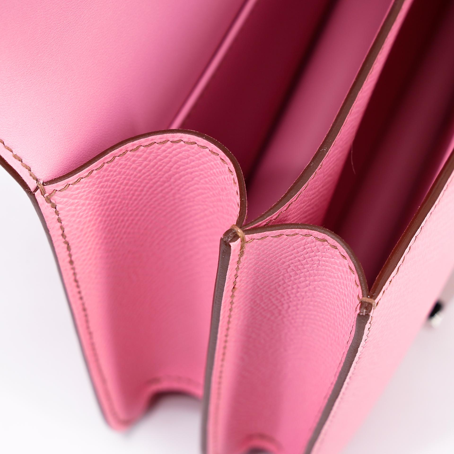 Excellent ( Rank SA )  HERMÈS  Constance Mini Pink (5P) Epsom Palladium hardware B (2023) - 14