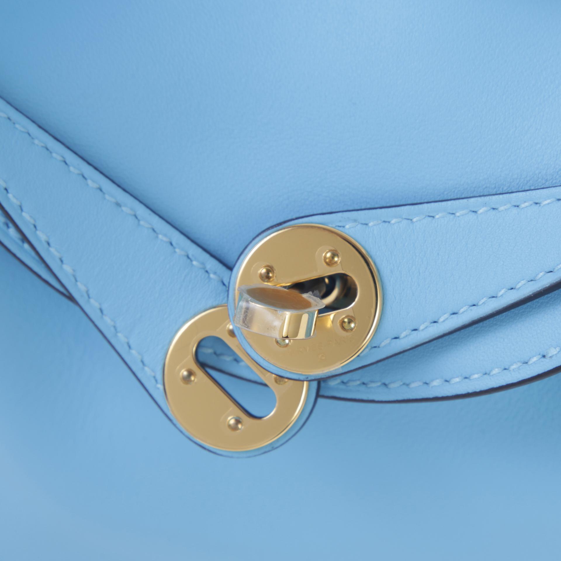 Unused ( Rank NS )  HERMÈS  Mini Lindy II Celeste (7N) Swift Gold hardware B (2023) - 8