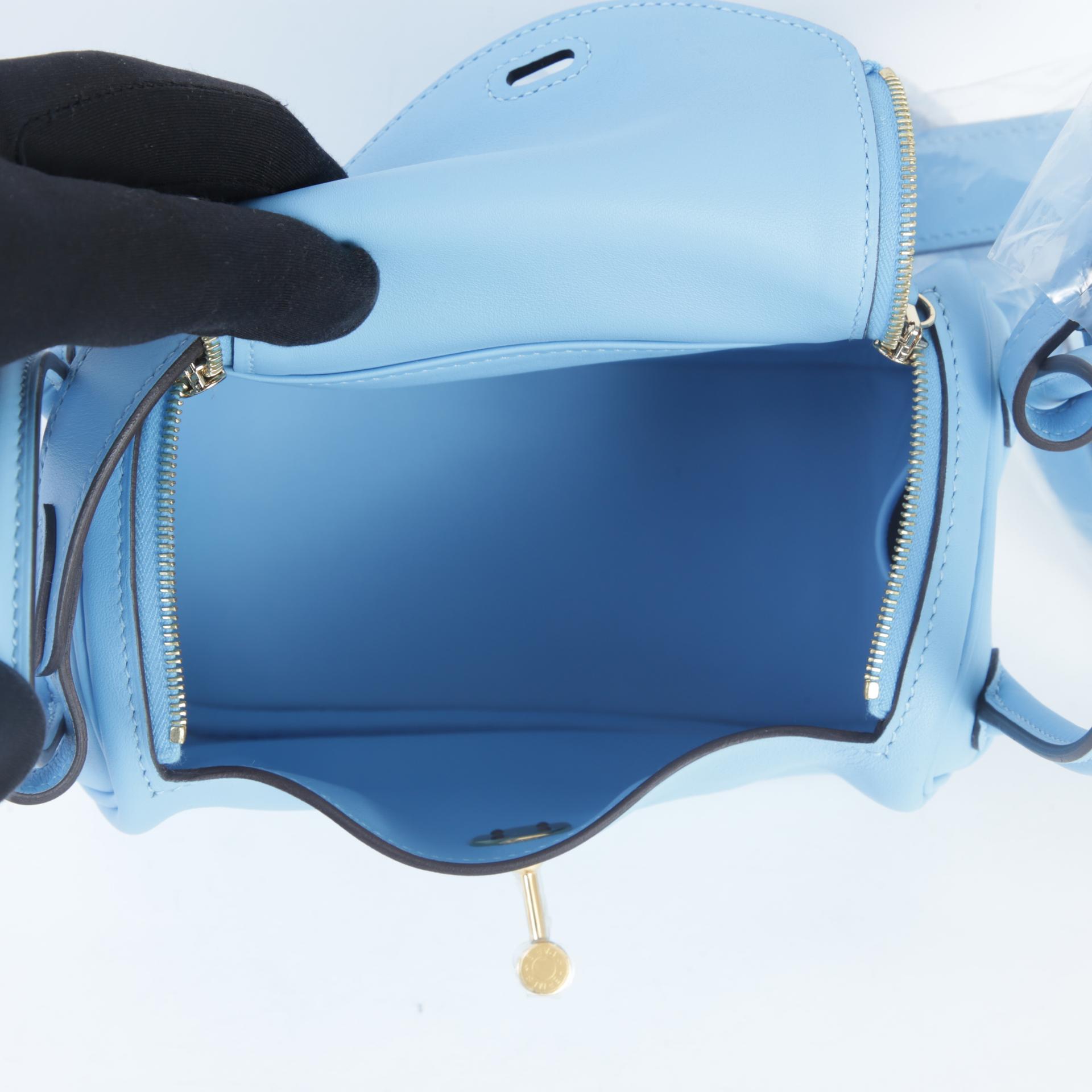 Unused ( Rank NS )  HERMÈS  Mini Lindy II Celeste (7N) Swift Gold hardware B (2023) - 10