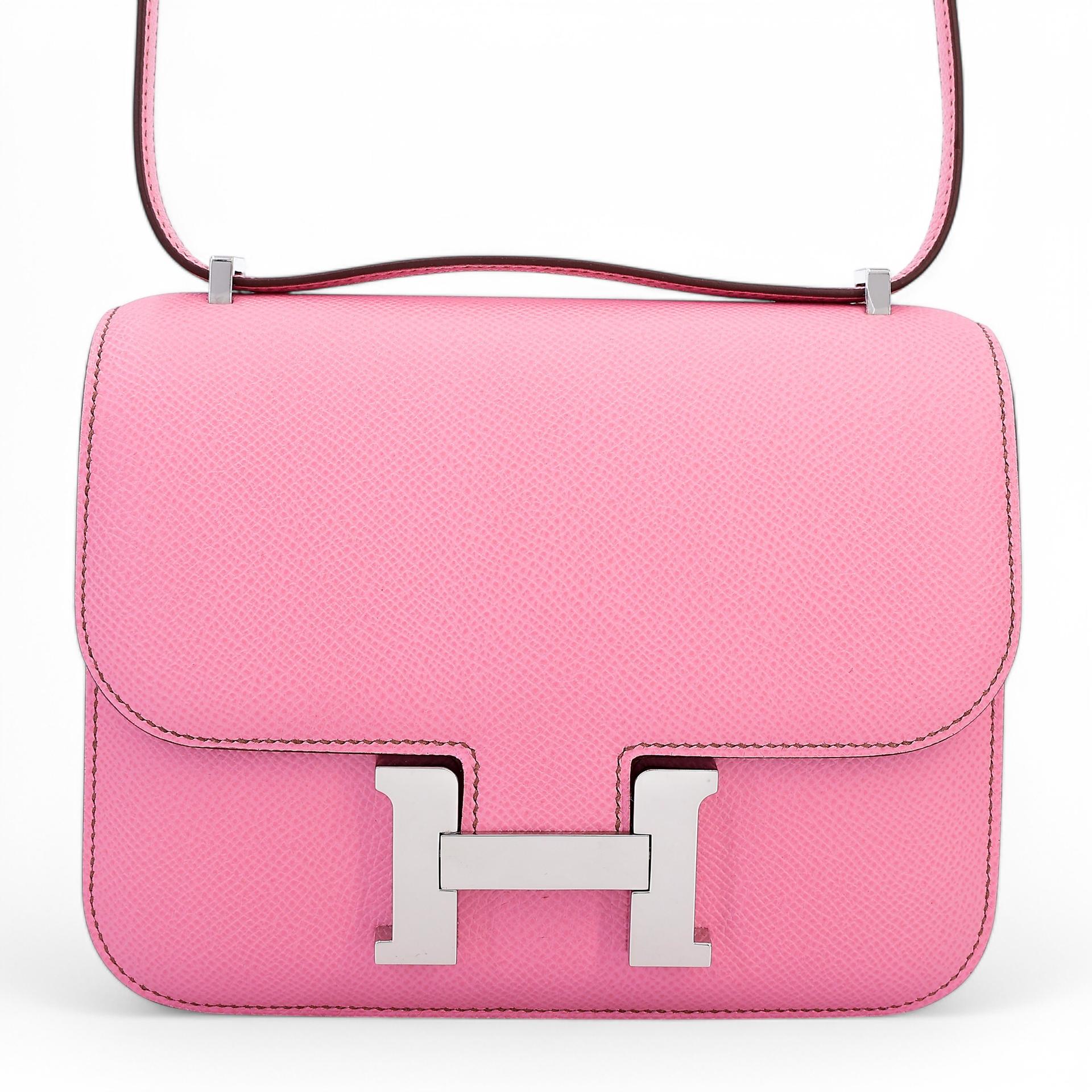 Excellent ( Rank SA )  HERMÈS  Constance Mini Pink (5P) Epsom Palladium hardware B (2023) - 1
