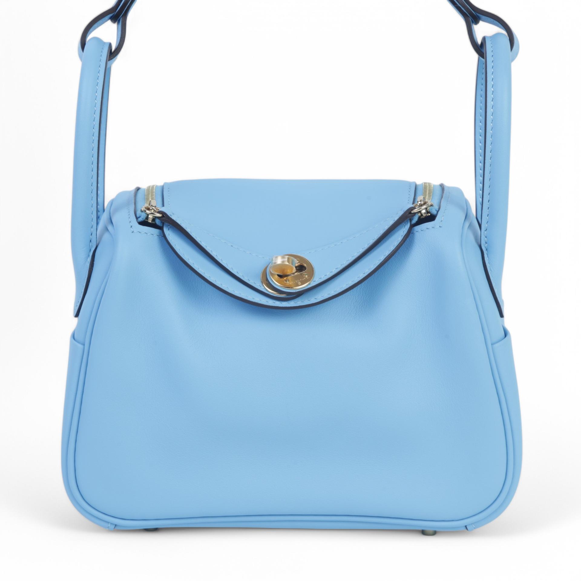 Unused ( Rank NS )  HERMÈS  Mini Lindy II Celeste (7N) Swift Gold hardware B (2023) - 1