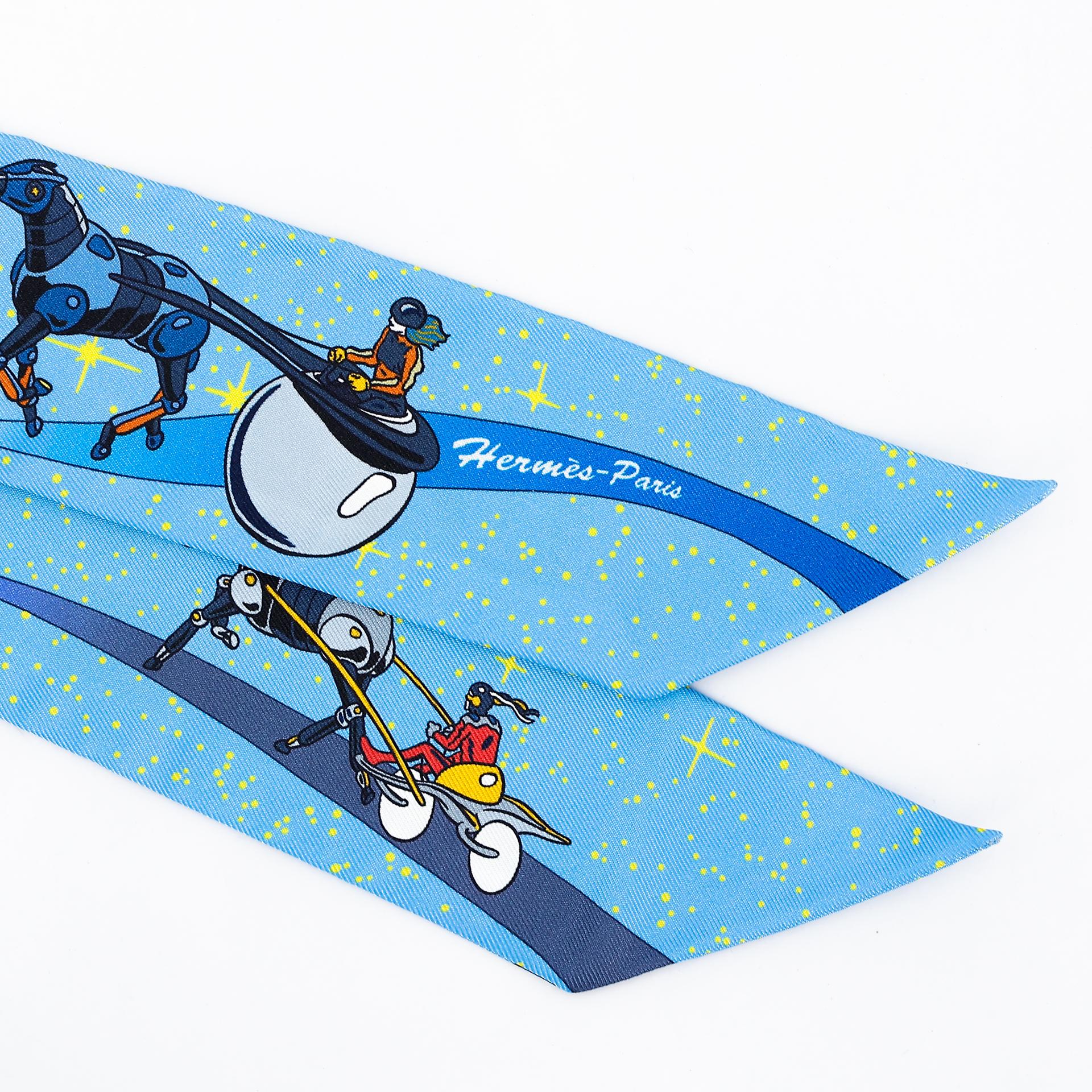 全新 HERMÈS 爱马仕 Twilly SPACE DERBY 丝带 蓝色 真丝 - 3