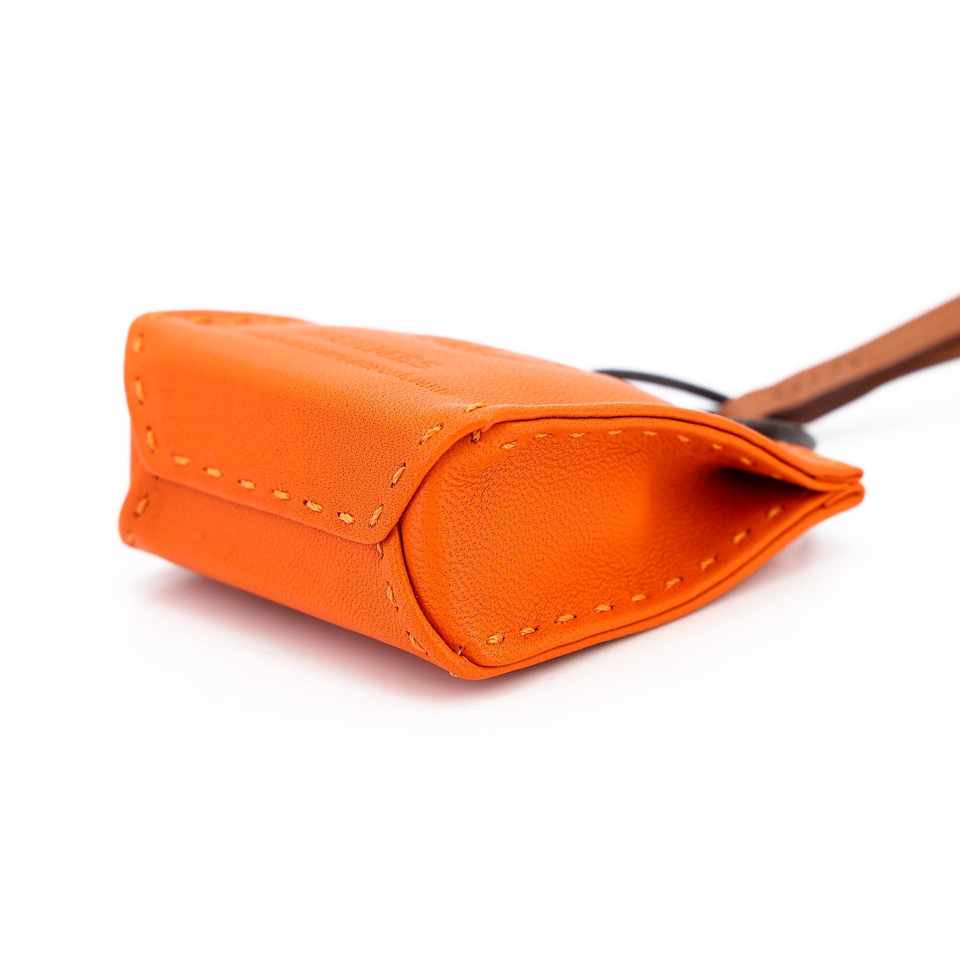 Brand New ( Rank N ) HERMÈS Sac Orange Bag charm Orange (93) Agneau - 7