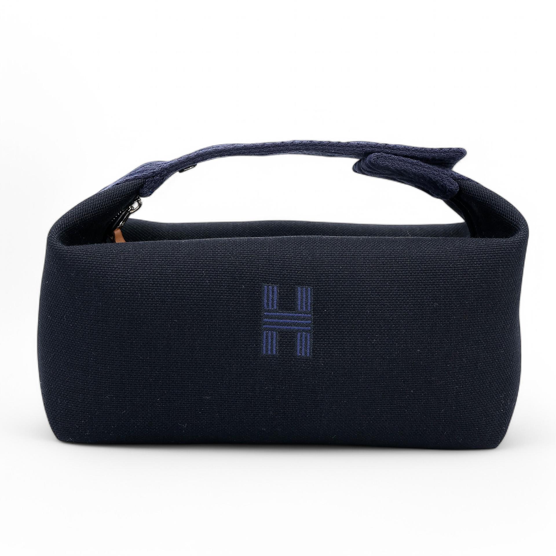 Brand New ( Rank N ) HERMÈS Bride-a-Brac Case PM Black (89) Bleu Nuit (2Z) Canvas Palladium hardware - 1