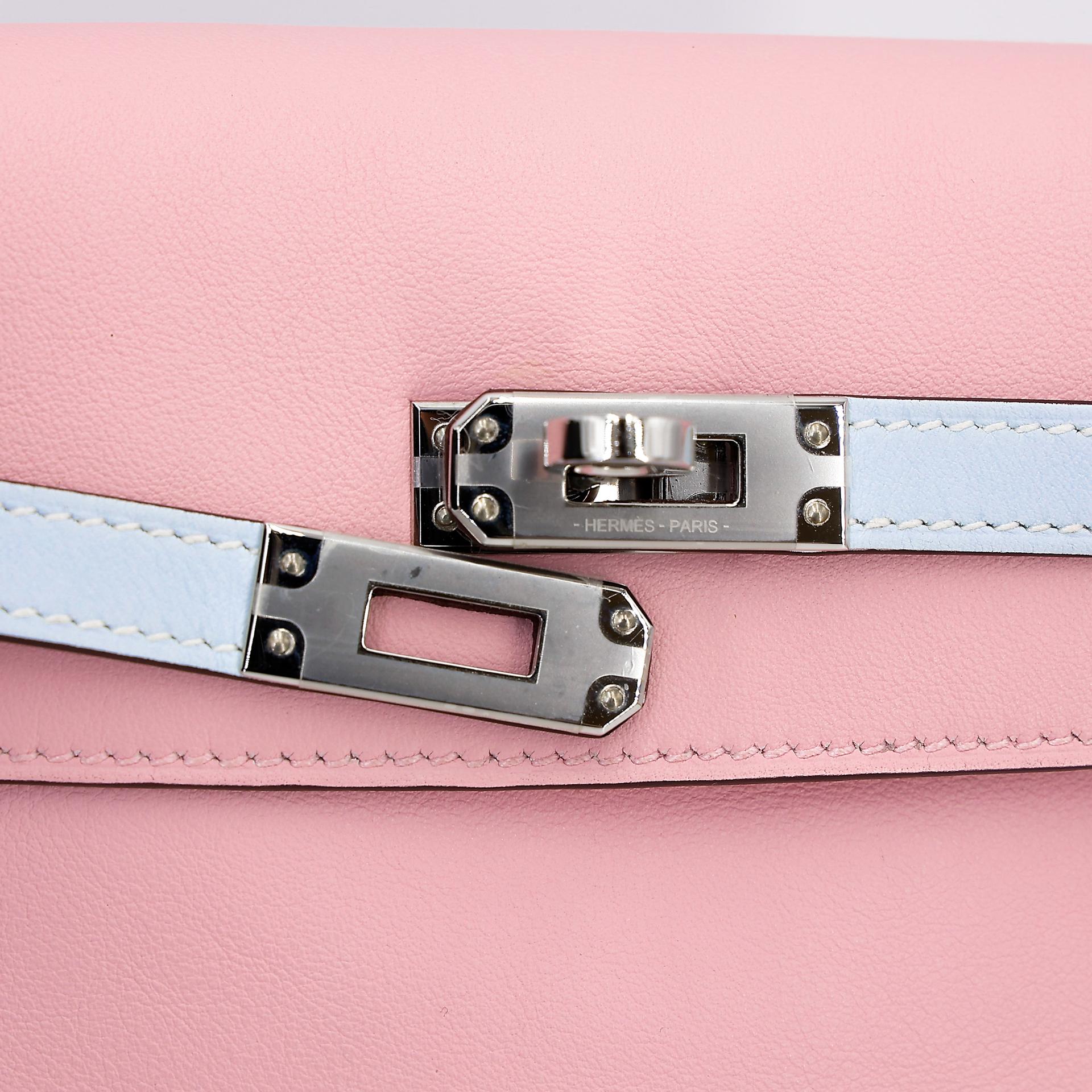 Excellent ( Rank SA ) HERMÈS Special Order Kelly Danse HSS Bleu Brume (T0) Rose Sakura (3Q) Swift Palladium hardware B (2023) - 11