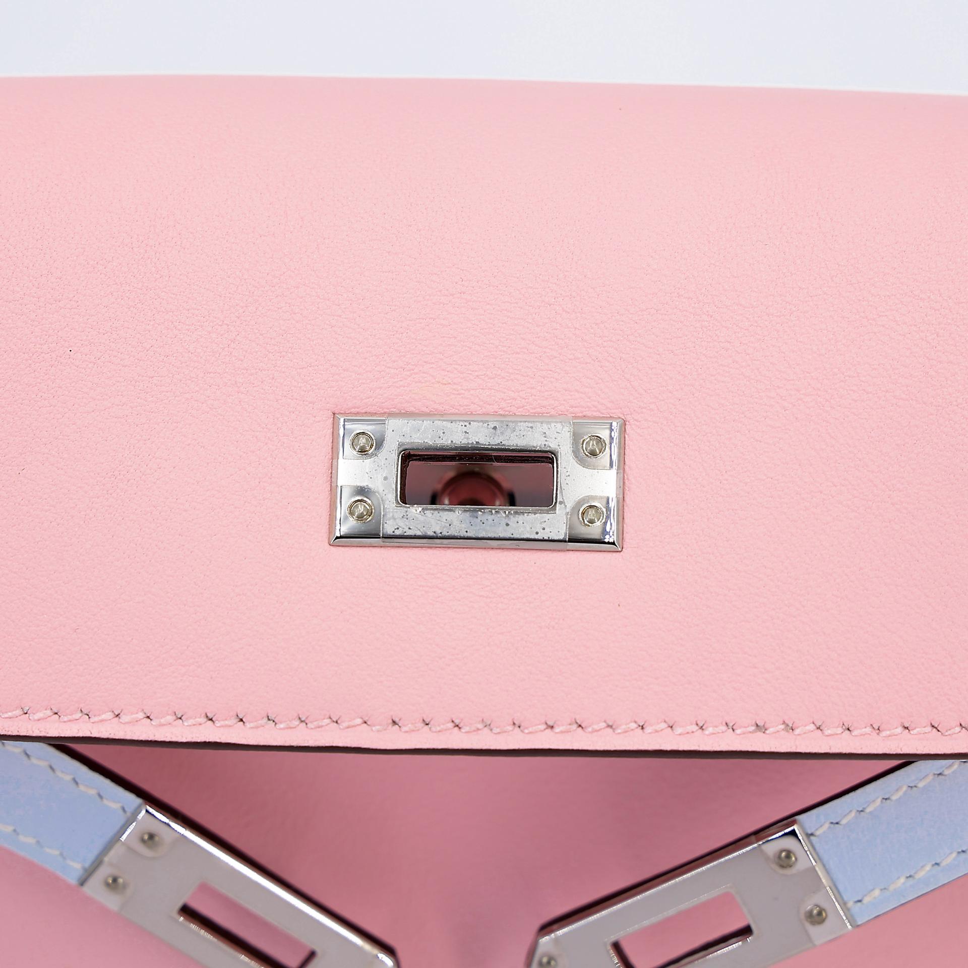 Excellent ( Rank SA ) HERMÈS Special Order Kelly Danse HSS Bleu Brume (T0) Rose Sakura (3Q) Swift Palladium hardware B (2023) - 13