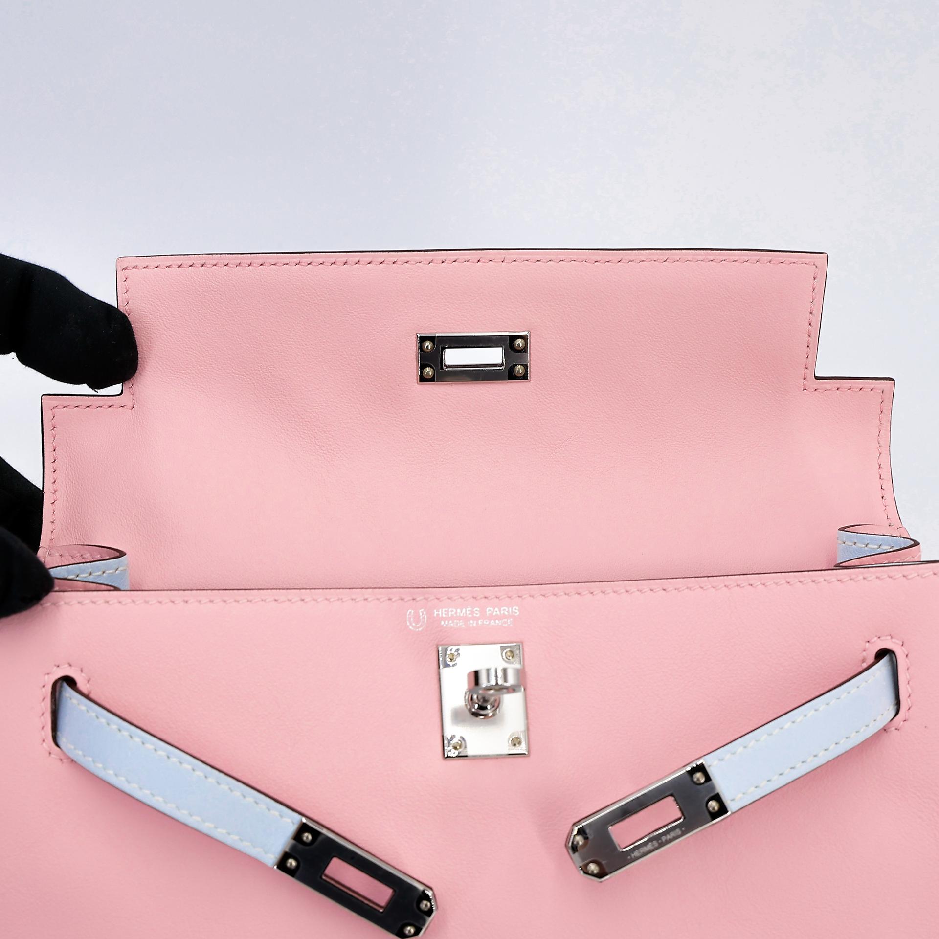 Excellent ( Rank SA ) HERMÈS Special Order Kelly Danse HSS Bleu Brume (T0) Rose Sakura (3Q) Swift Palladium hardware B (2023) - 15
