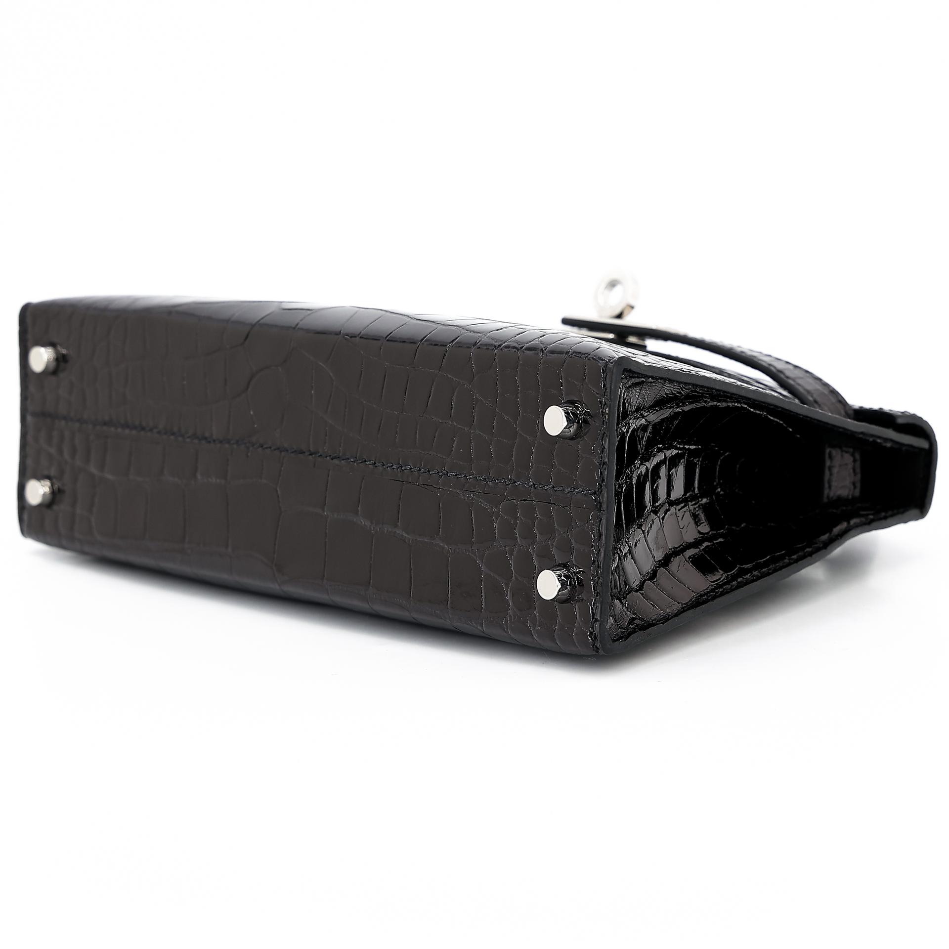 Brand New ( Rank N ) HERMÈS Mini Kelly II Black (89) Shiny Alligator Palladium hardware W (2024) - 4