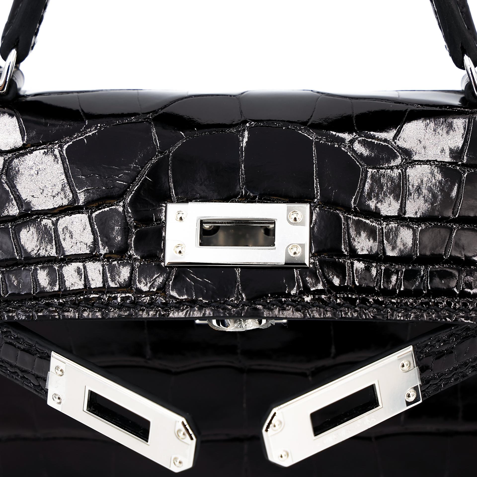 Brand New ( Rank N ) HERMÈS Mini Kelly II Black (89) Shiny Alligator Palladium hardware W (2024) - 15