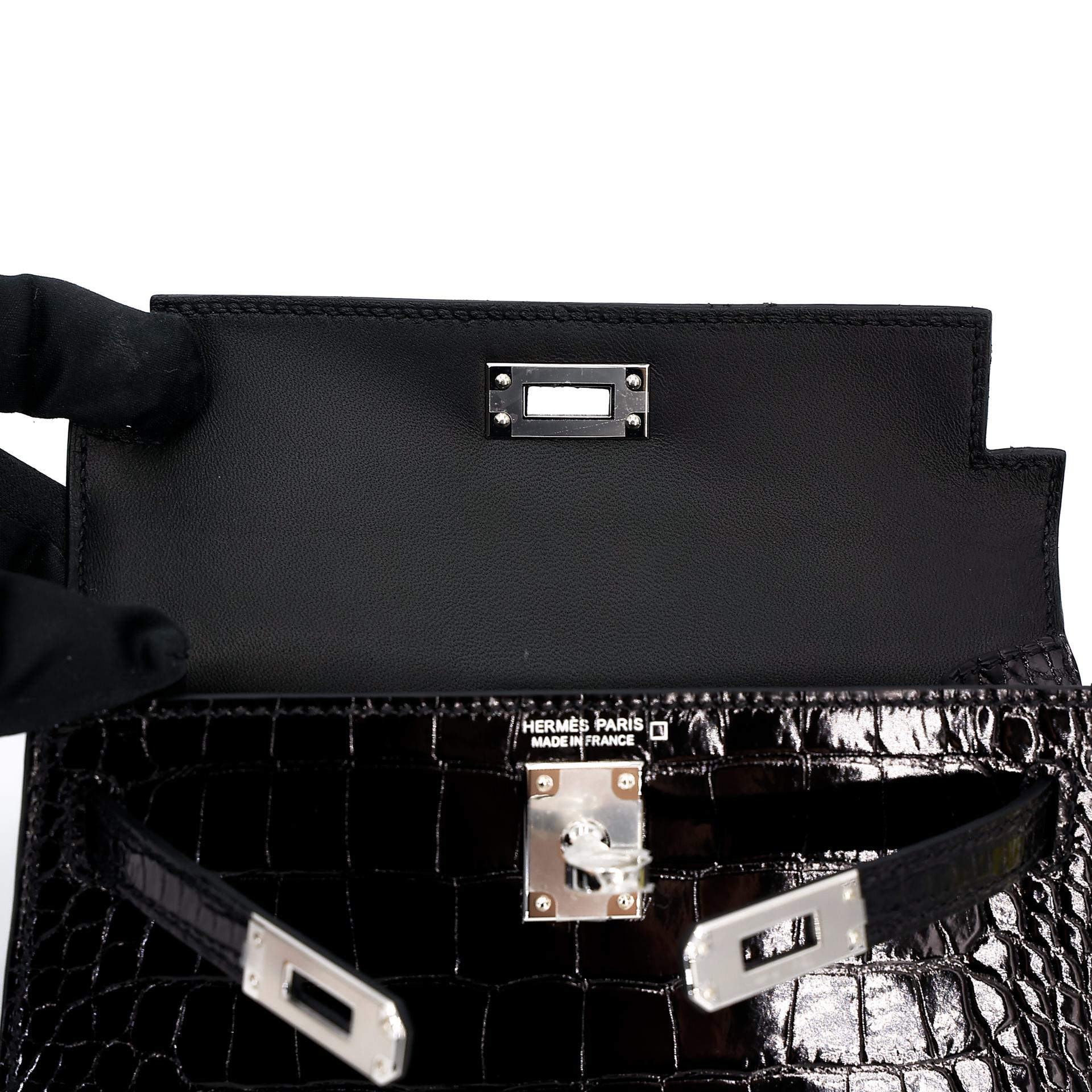 Brand New ( Rank N ) HERMÈS Mini Kelly II Black (89) Shiny Alligator Palladium hardware W (2024) - 17