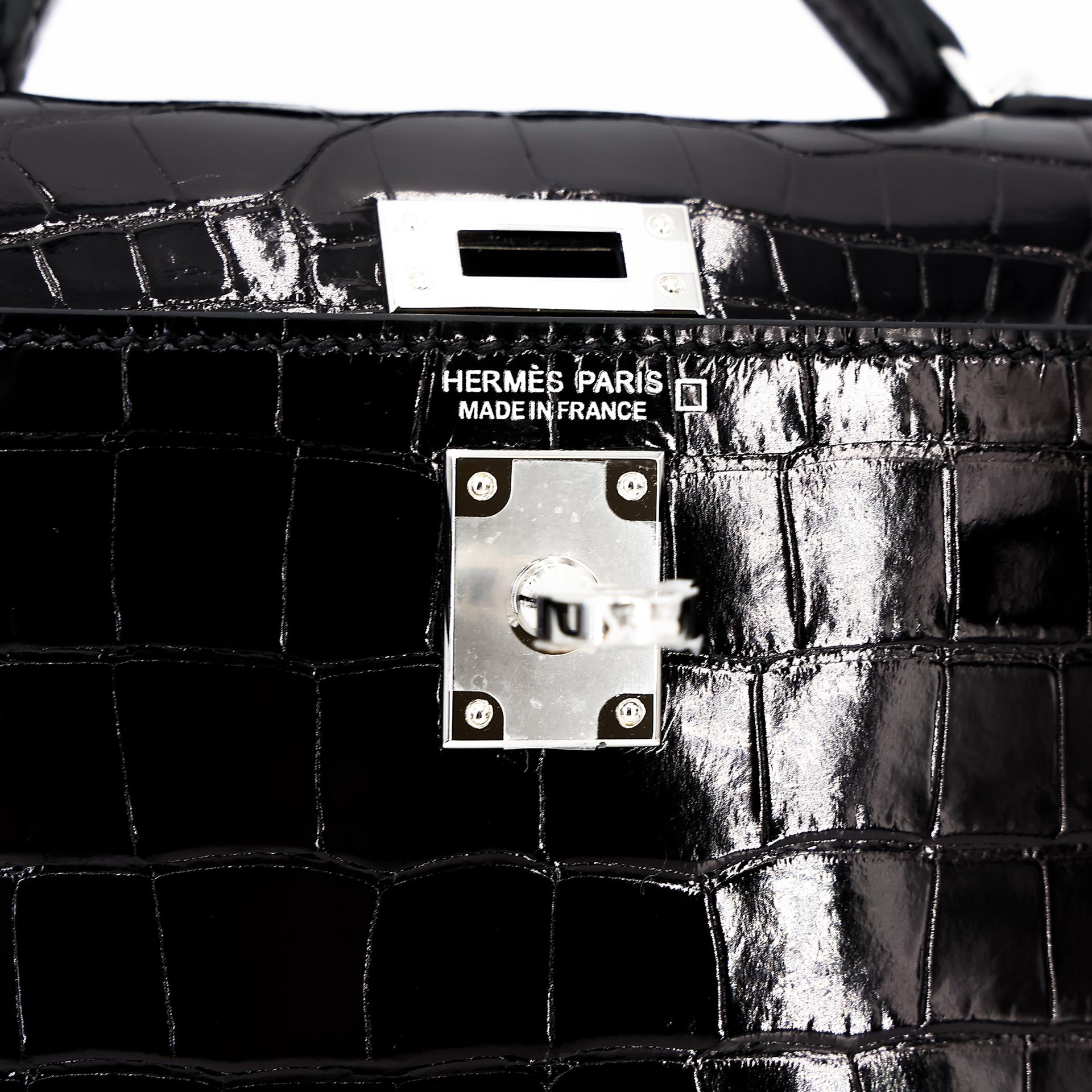 Brand New ( Rank N ) HERMÈS Mini Kelly II Black (89) Shiny Alligator Palladium hardware W (2024) - 18