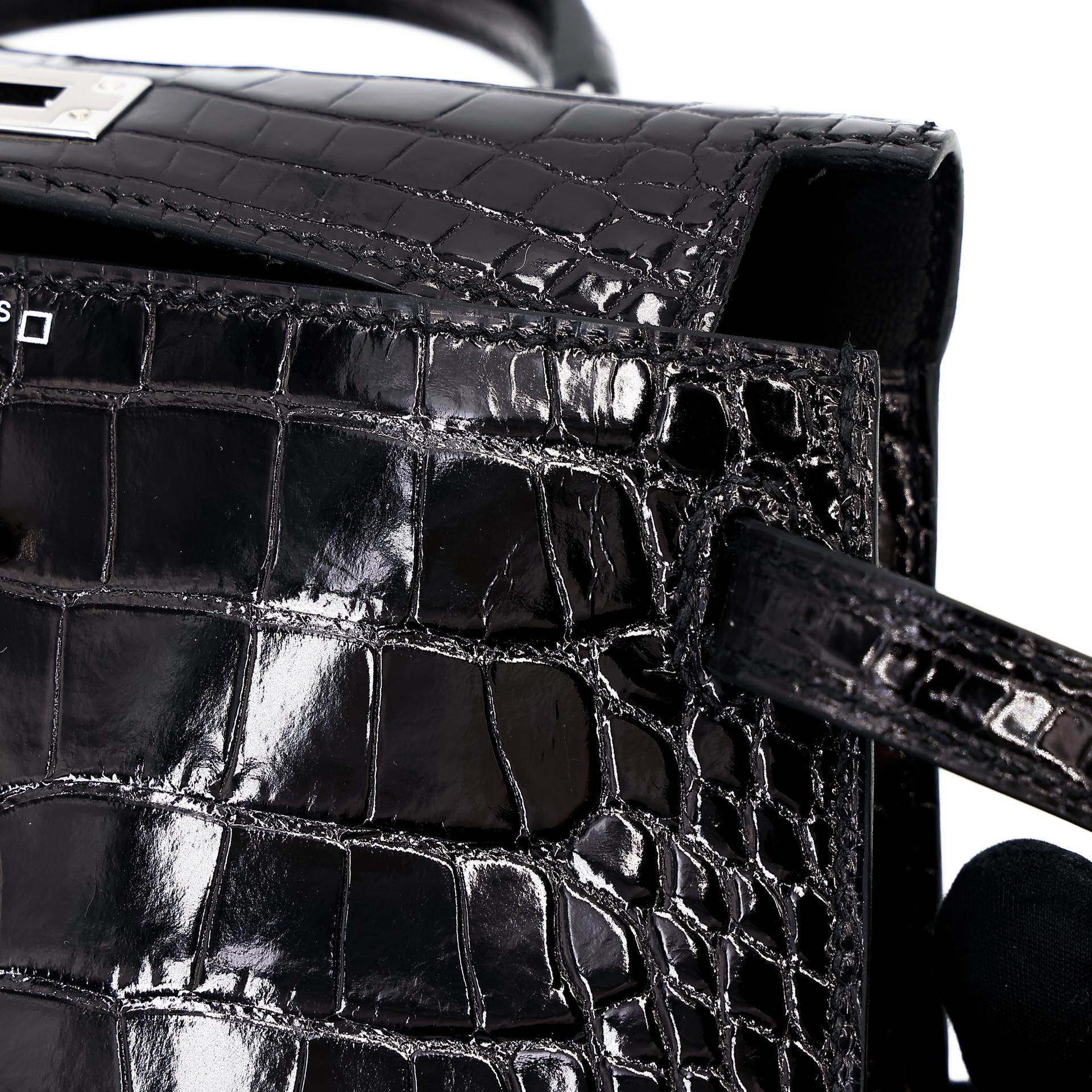Brand New ( Rank N ) HERMÈS Mini Kelly II Black (89) Shiny Alligator Palladium hardware W (2024) - 19