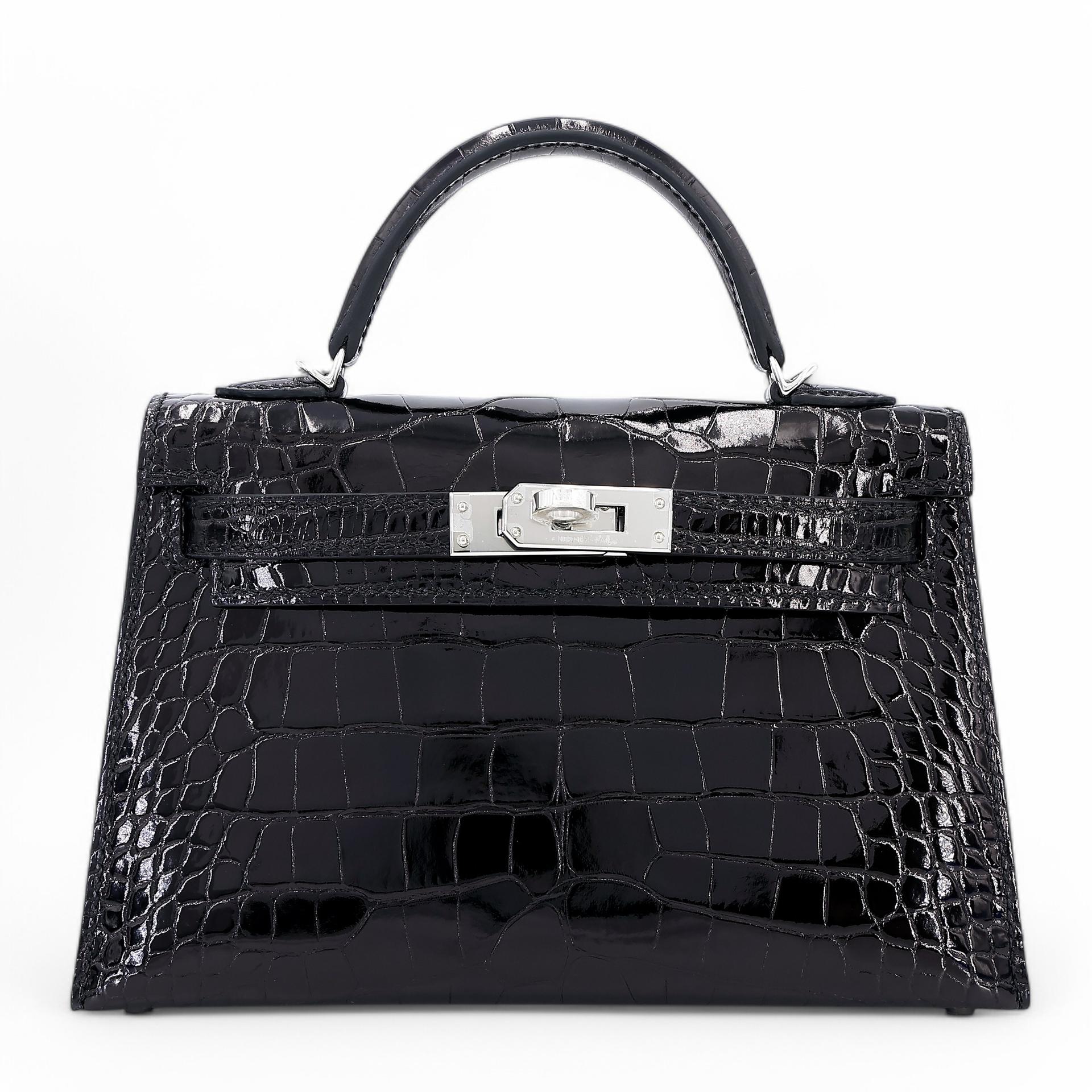 Brand New ( Rank N ) HERMÈS Mini Kelly II Black (89) Shiny Alligator Palladium hardware W (2024) - 1