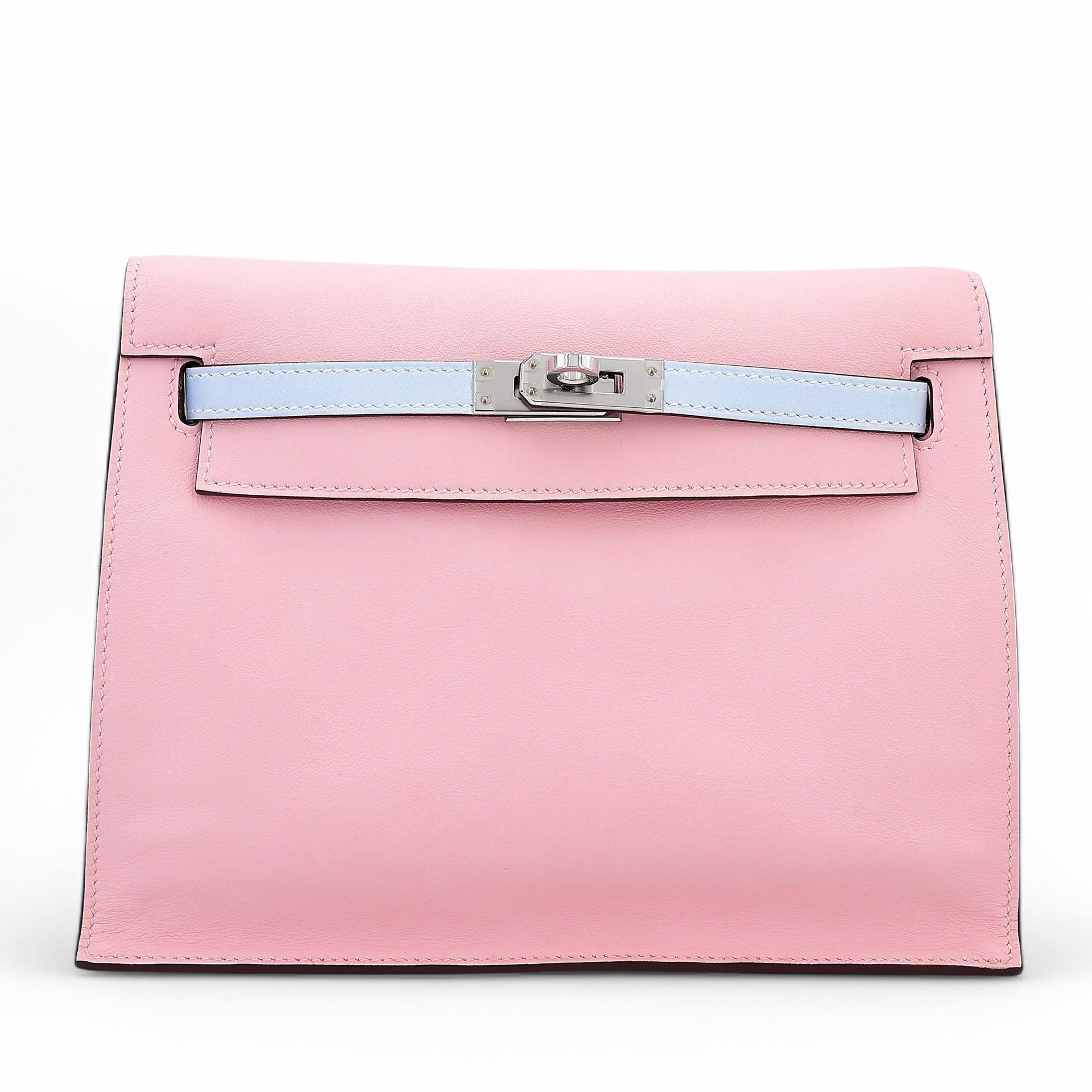 Excellent ( Rank SA ) HERMÈS Special Order Kelly Danse HSS Bleu Brume (T0) Rose Sakura (3Q) Swift Palladium hardware B (2023) - 1