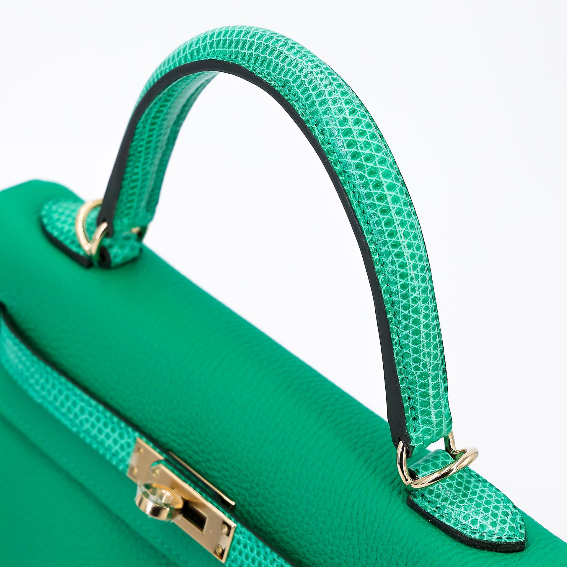 Brand New ( Rank N ) HERMÈS Kelly 25 Touch Menthe (6W) Togo Lizard Permabrass hardware Z (2021) - 3
