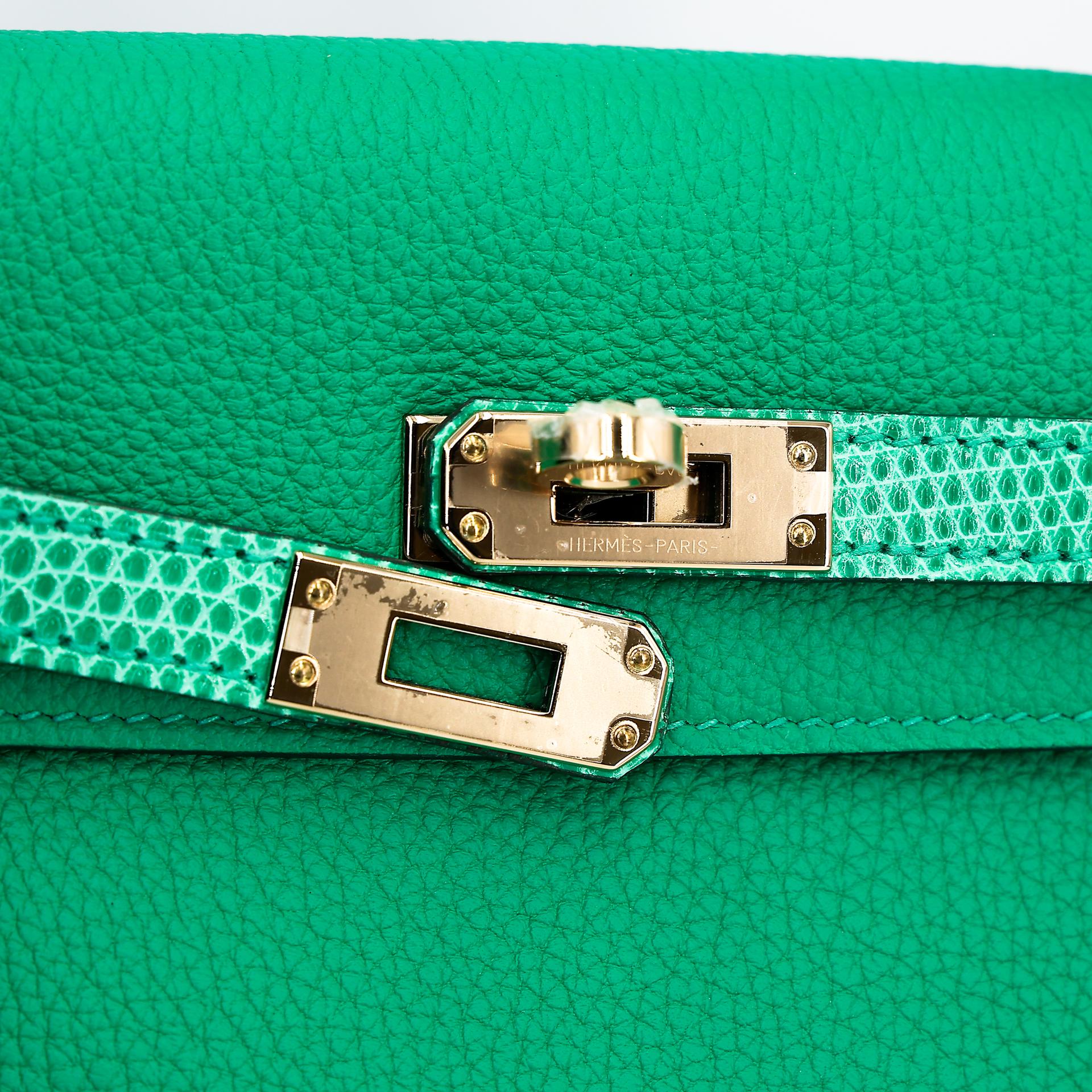 Brand New ( Rank N ) HERMÈS Kelly 25 Touch Menthe (6W) Togo Lizard Permabrass hardware Z (2021) - 8