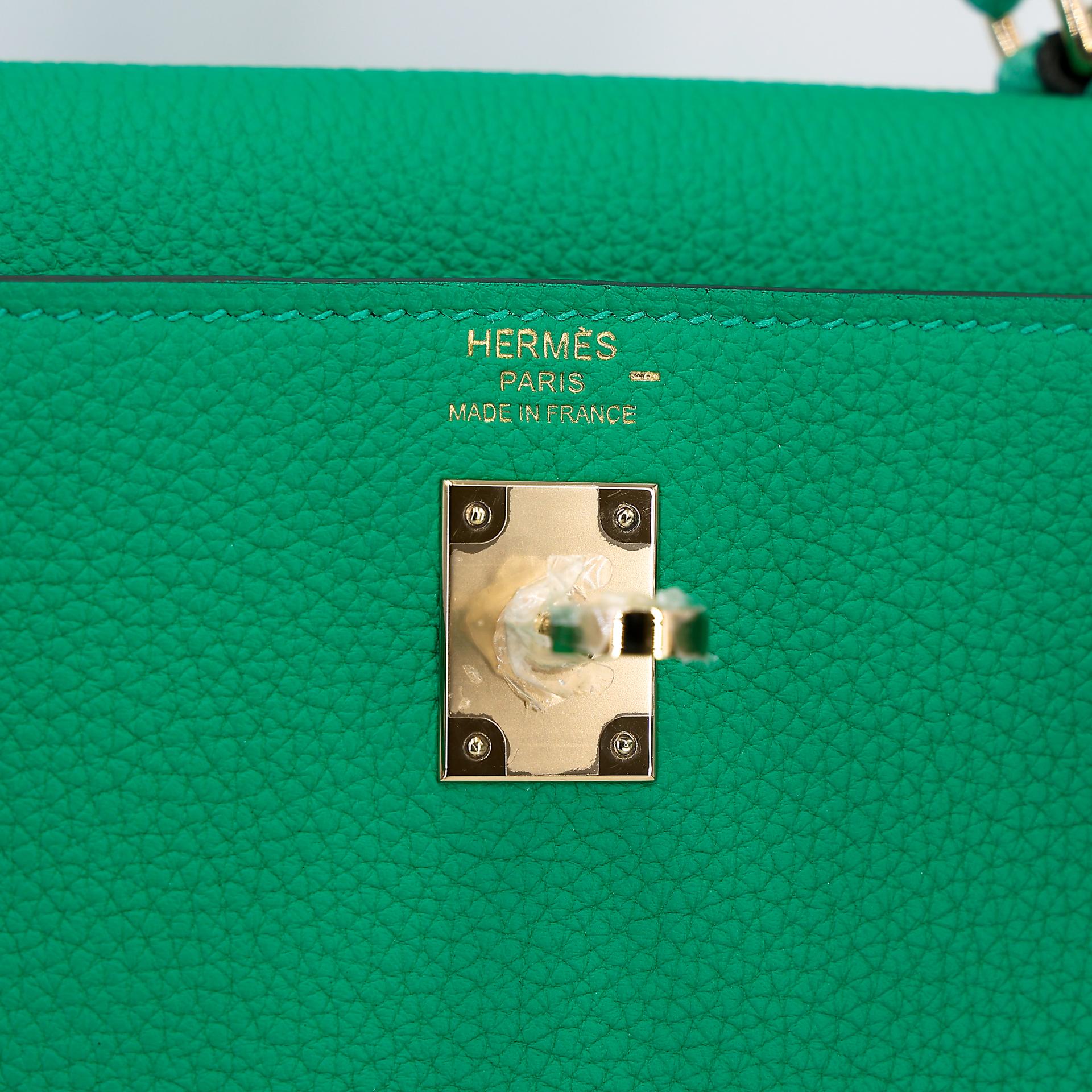 Brand New ( Rank N ) HERMÈS Kelly 25 Touch Menthe (6W) Togo Lizard Permabrass hardware Z (2021) - 11