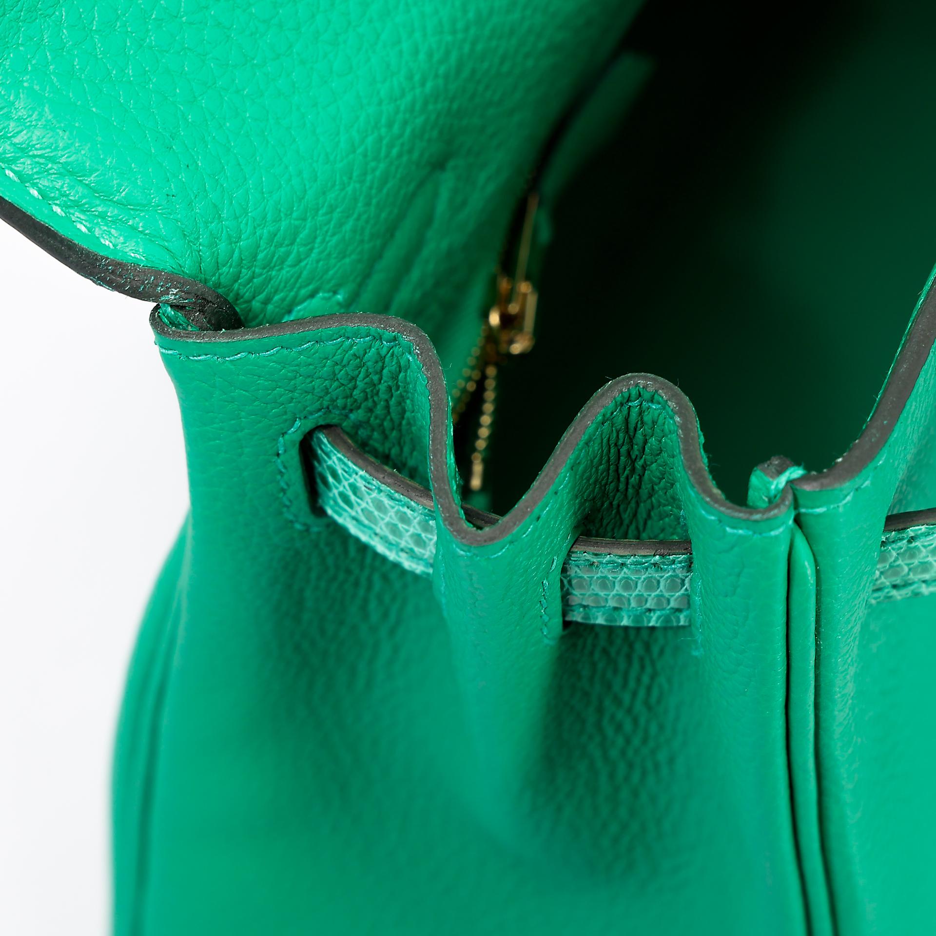 Brand New ( Rank N ) HERMÈS Kelly 25 Touch Menthe (6W) Togo Lizard Permabrass hardware Z (2021) - 14