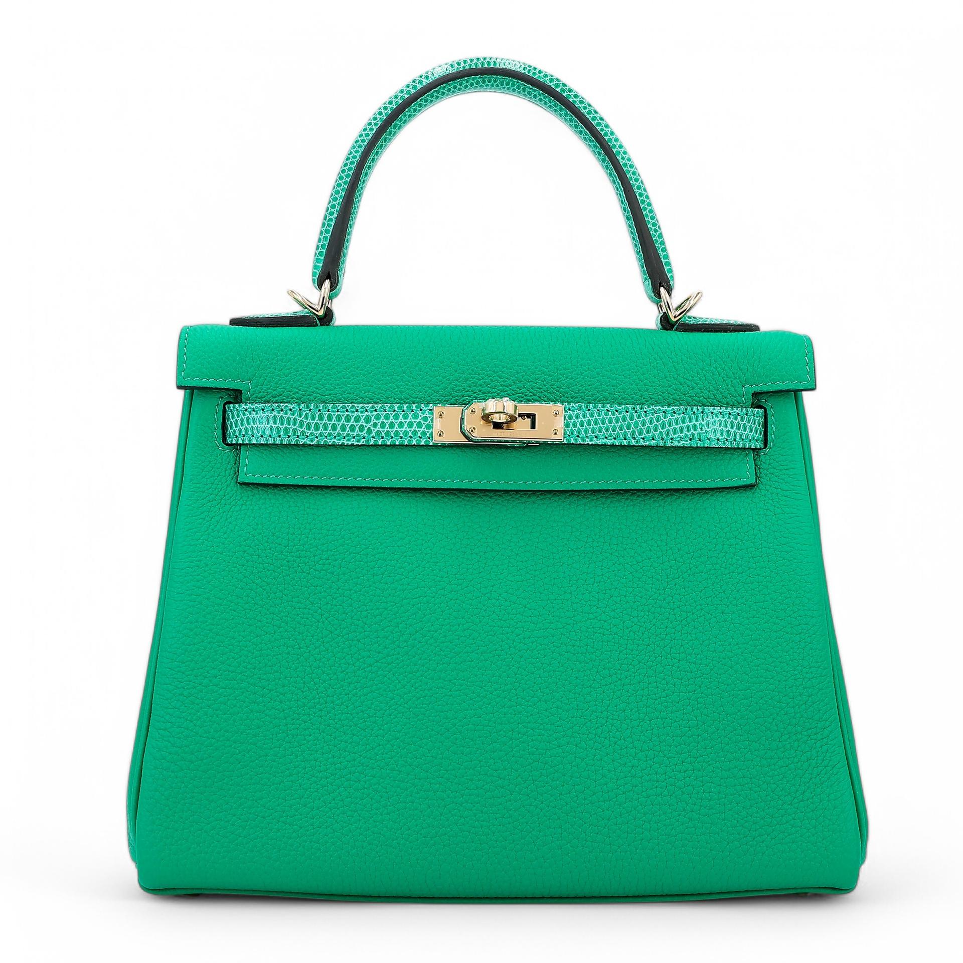 Brand New ( Rank N ) HERMÈS Kelly 25 Touch Menthe (6W) Togo Lizard Permabrass hardware Z (2021) - 1