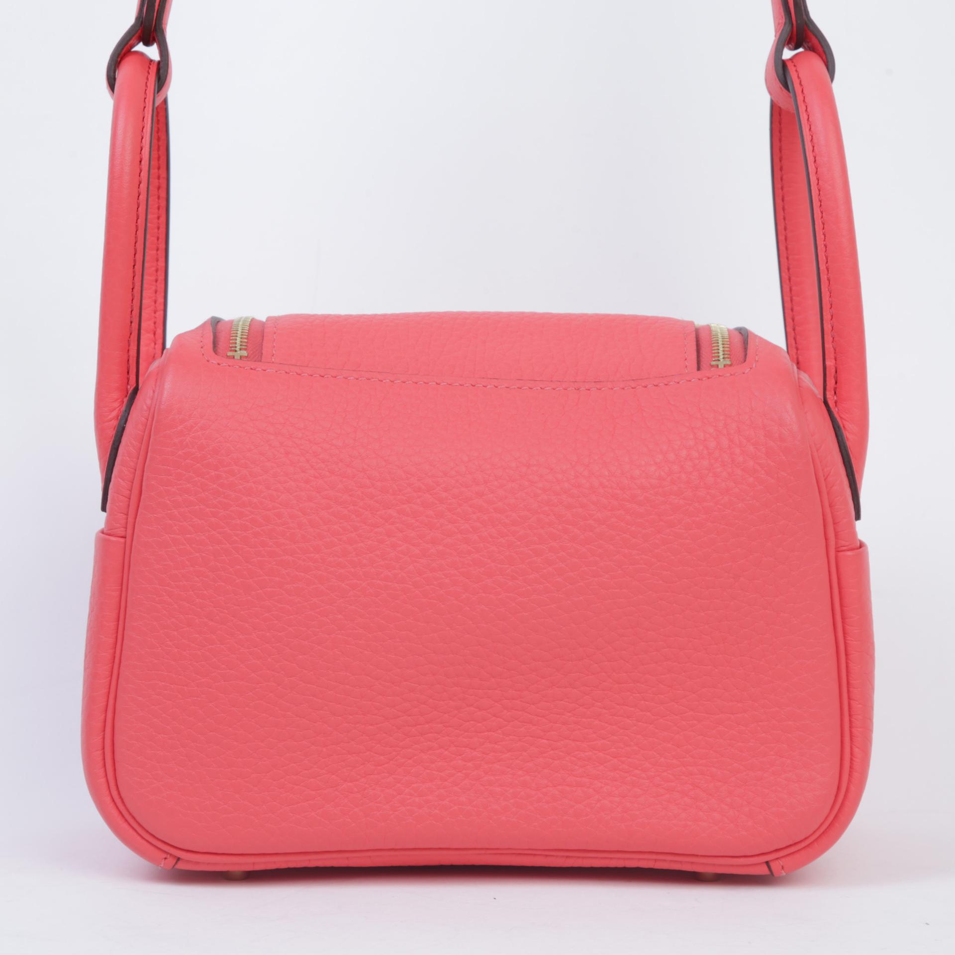 未使用保存品  HERMÈS 愛馬仕  Mini Lindy 0E 德克薩斯粉 Rose Texas Clemence小牛皮 金扣 Z刻 2021年 - 2