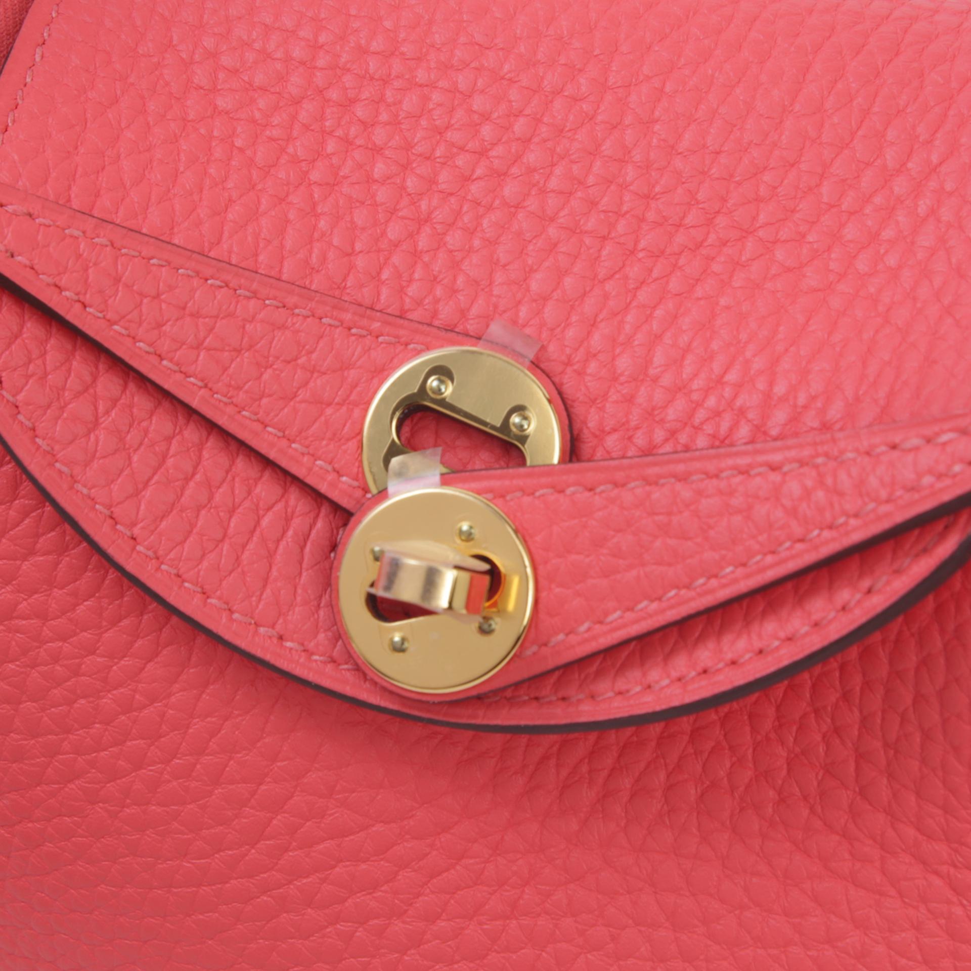 未使用保存品  HERMÈS 愛馬仕  Mini Lindy 0E 德克薩斯粉 Rose Texas Clemence小牛皮 金扣 Z刻 2021年 - 4