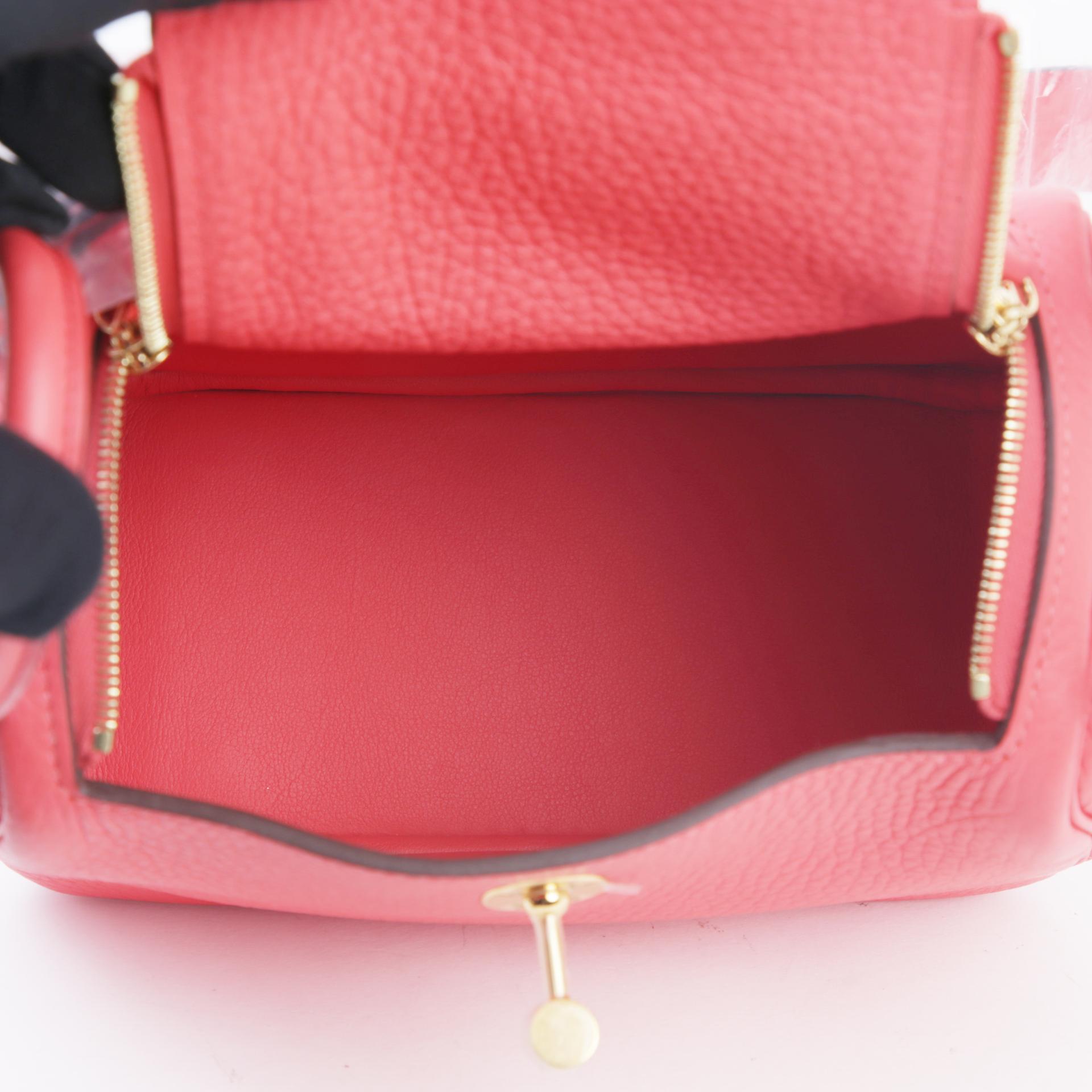 未使用保存品  HERMÈS 愛馬仕  Mini Lindy 0E 德克薩斯粉 Rose Texas Clemence小牛皮 金扣 Z刻 2021年 - 6