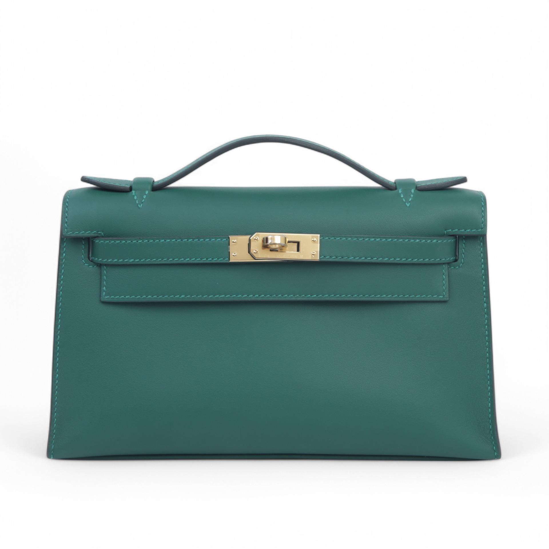 Brand New ( Rank N )  HERMÈS  Kelly Pochette Vert Moyen (65) Swift Gold hardware W (2024) - 1