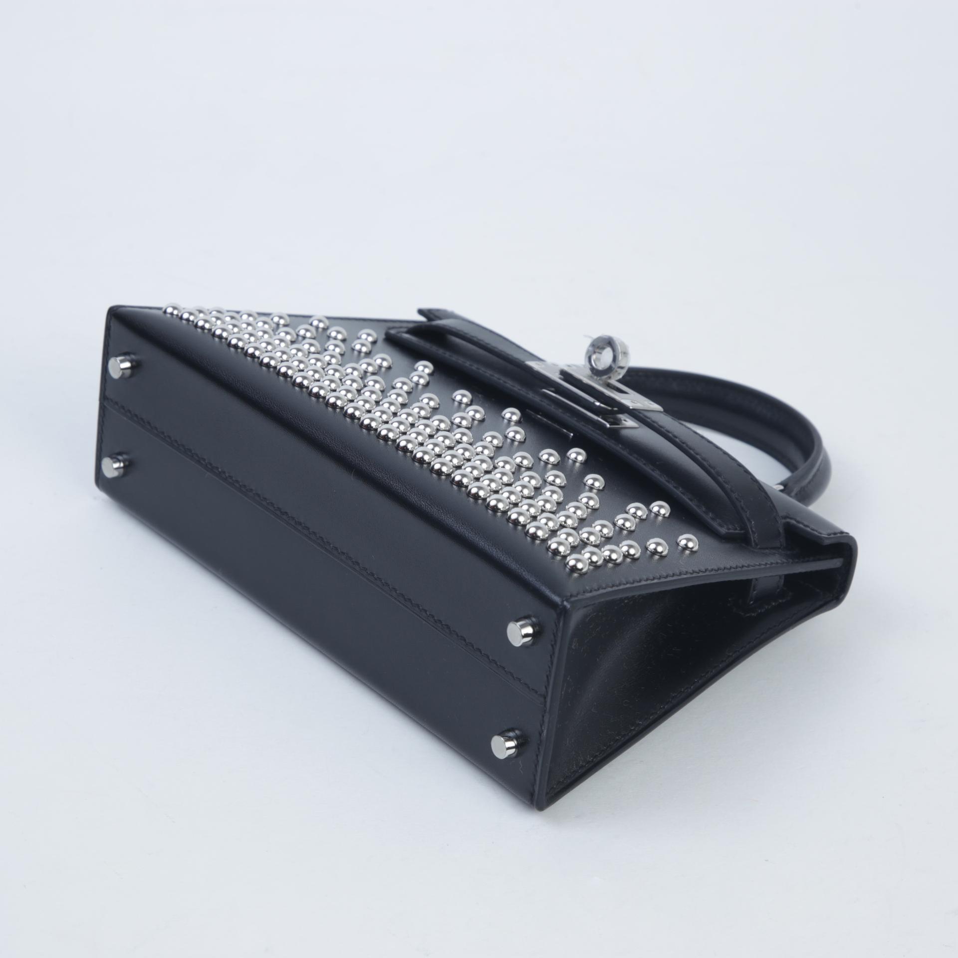 Brand New ( Rank N ) HERMÈS Limited Edition Mini Kelly II Cloute Black (89) Box-calf Palladium hardware W (2024) - 5